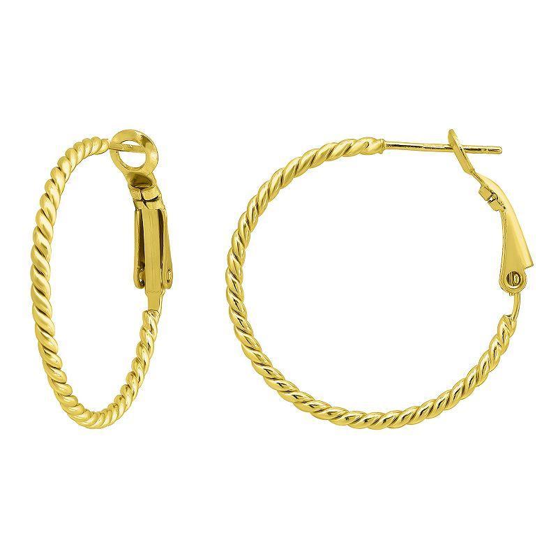 Aleure Precioso 18k Gold over Sterling Silver Twisted Hoop Earrings, Womens Gold Tone Product Image