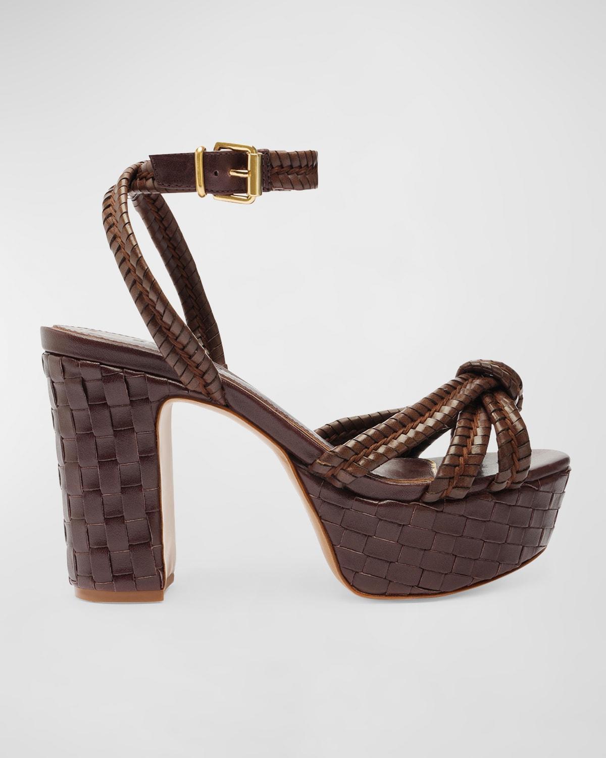 Schutz Kathleen Platform Woven Leather Ankle Strap Platform Sandals Product Image