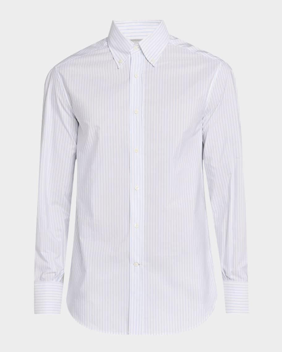 Mens Cotton Stripe Button-Collar Sport Shirt Product Image