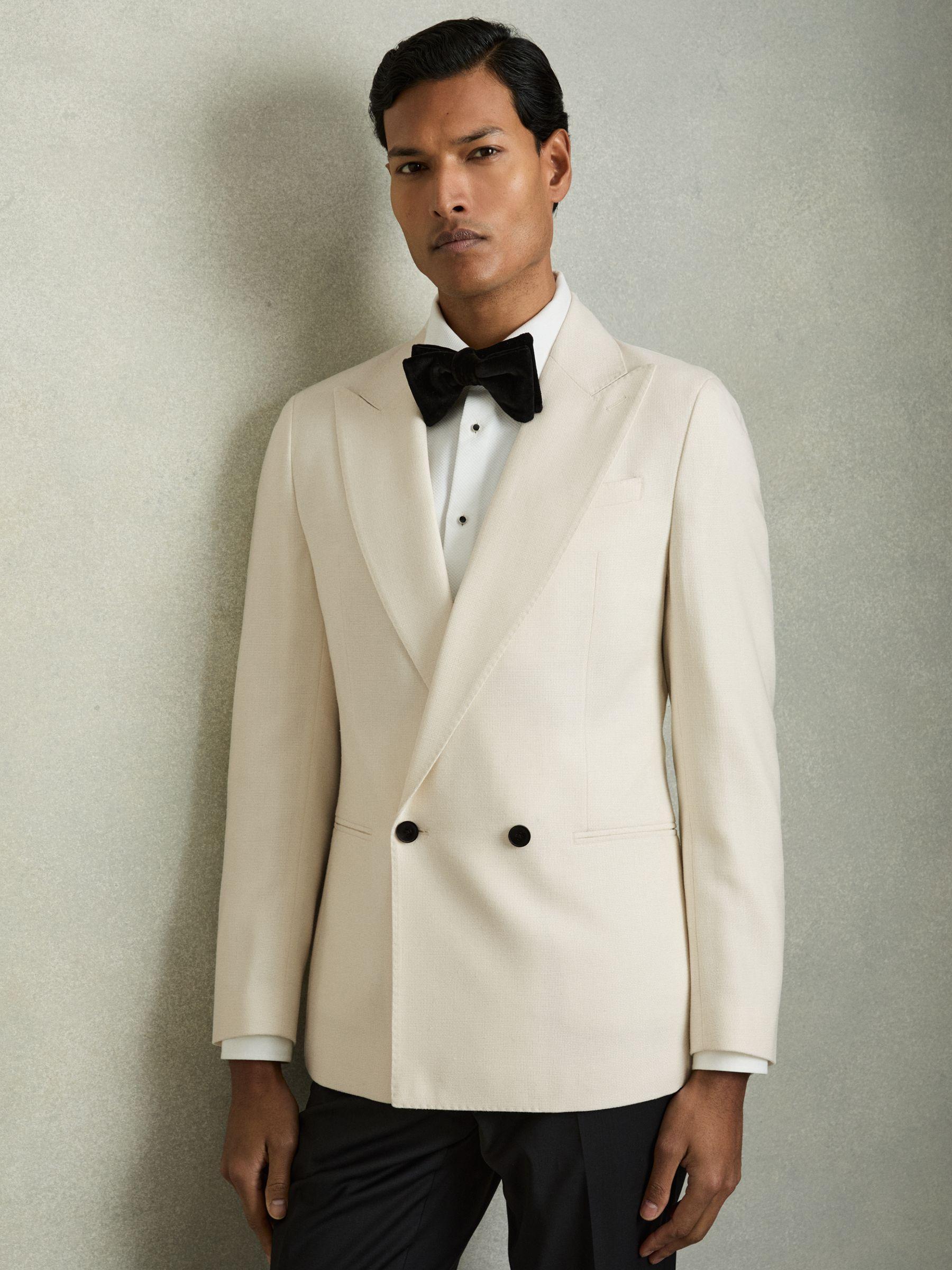 Regular-Fit Double-Breasted Sharkskin Wool-Blend Suit Blazer in Charcoal Grey Product Image