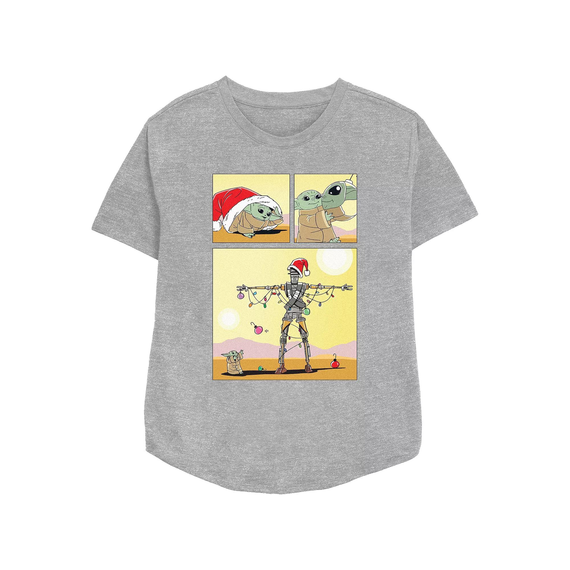 Women's Star Wars The Mandalorian The Child Christmas Robot Relaxed Fit Graphic Tee, Size: Large, Athletic Grey Product Image