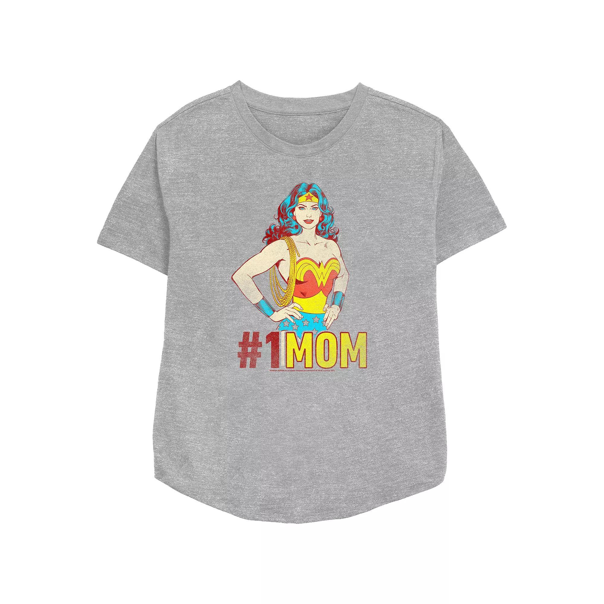 Women's Wonder Woman #1 MOM Relaxed Fit Graphic Tee, Size: Medium, Athletic Grey Product Image