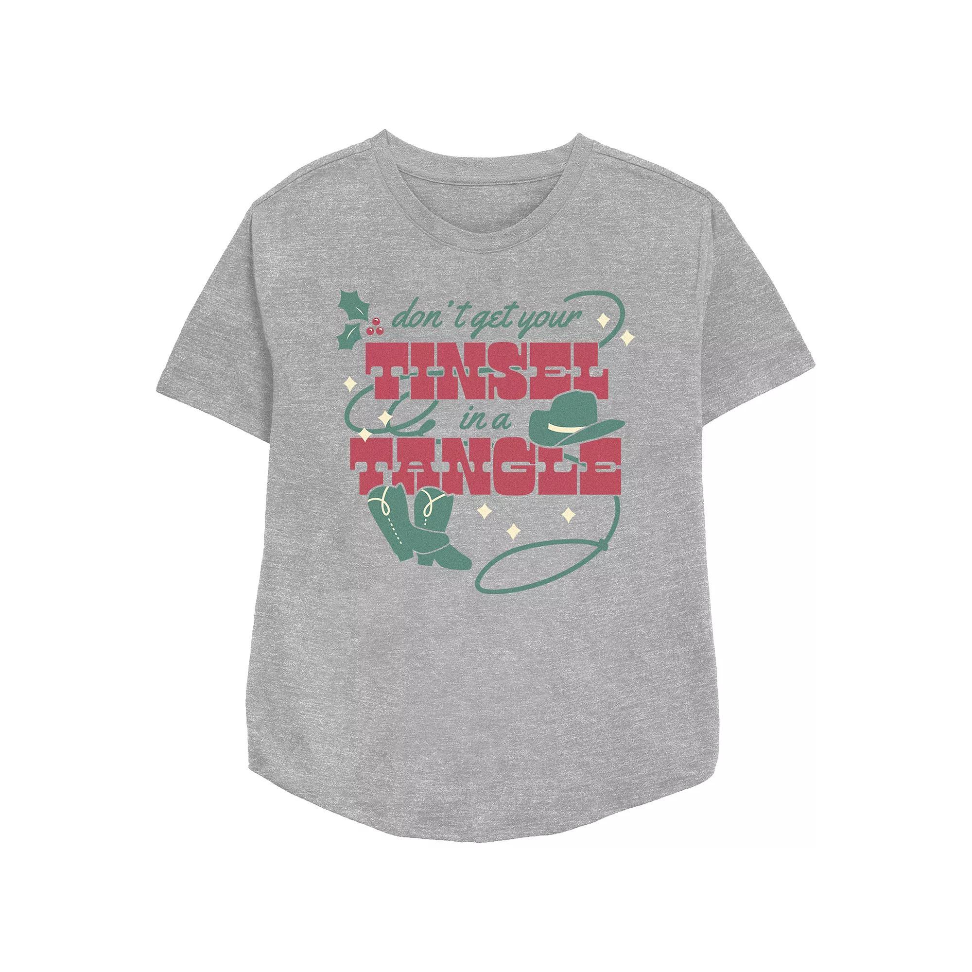 Women's Don't Get Your Tinsel In A Tangle Relaxed Fit Graphic Tee, Size: XS, Athletic Grey Product Image