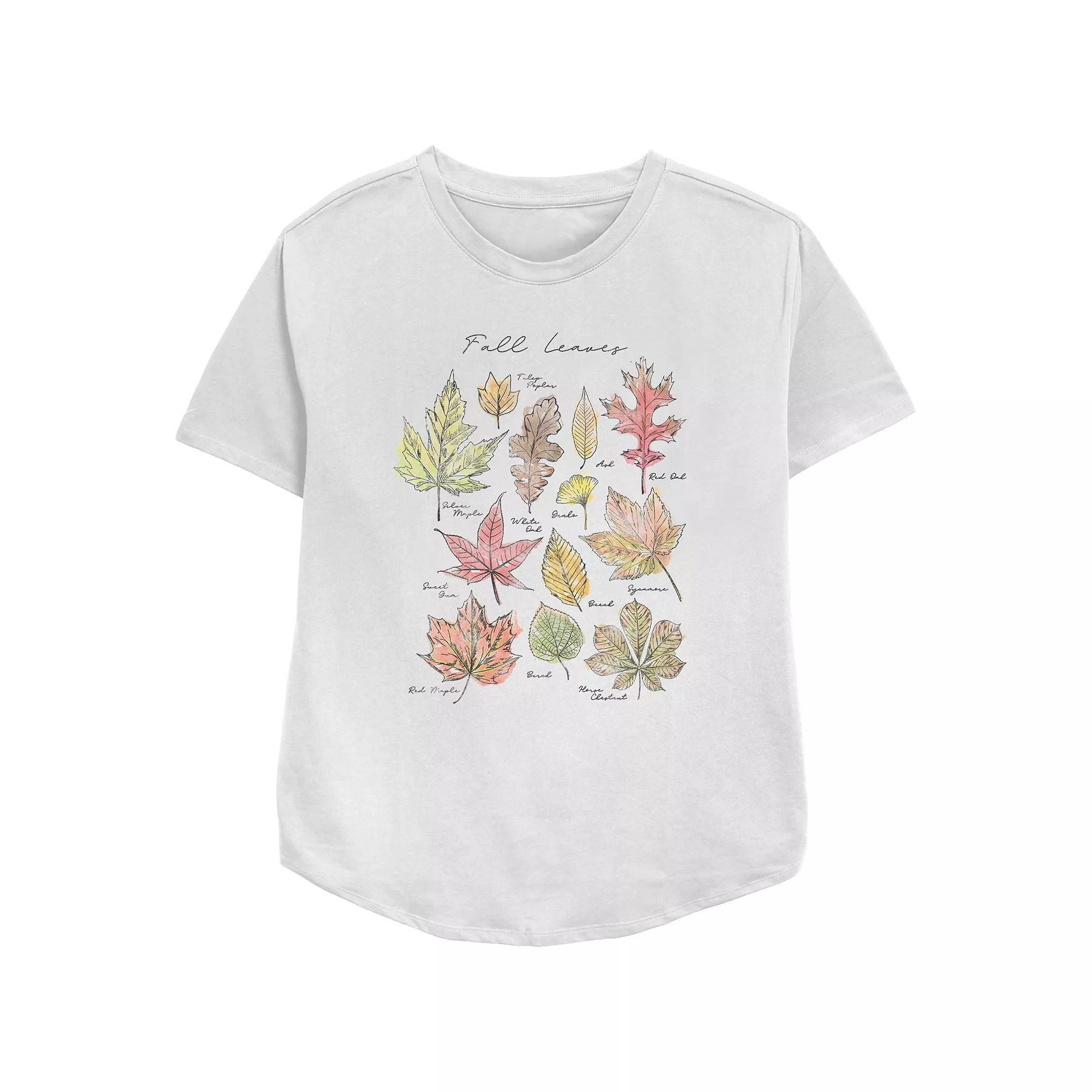 Women's Fall Leaves Relaxed Fit Graphic Tee, Size: XXL, White Product Image
