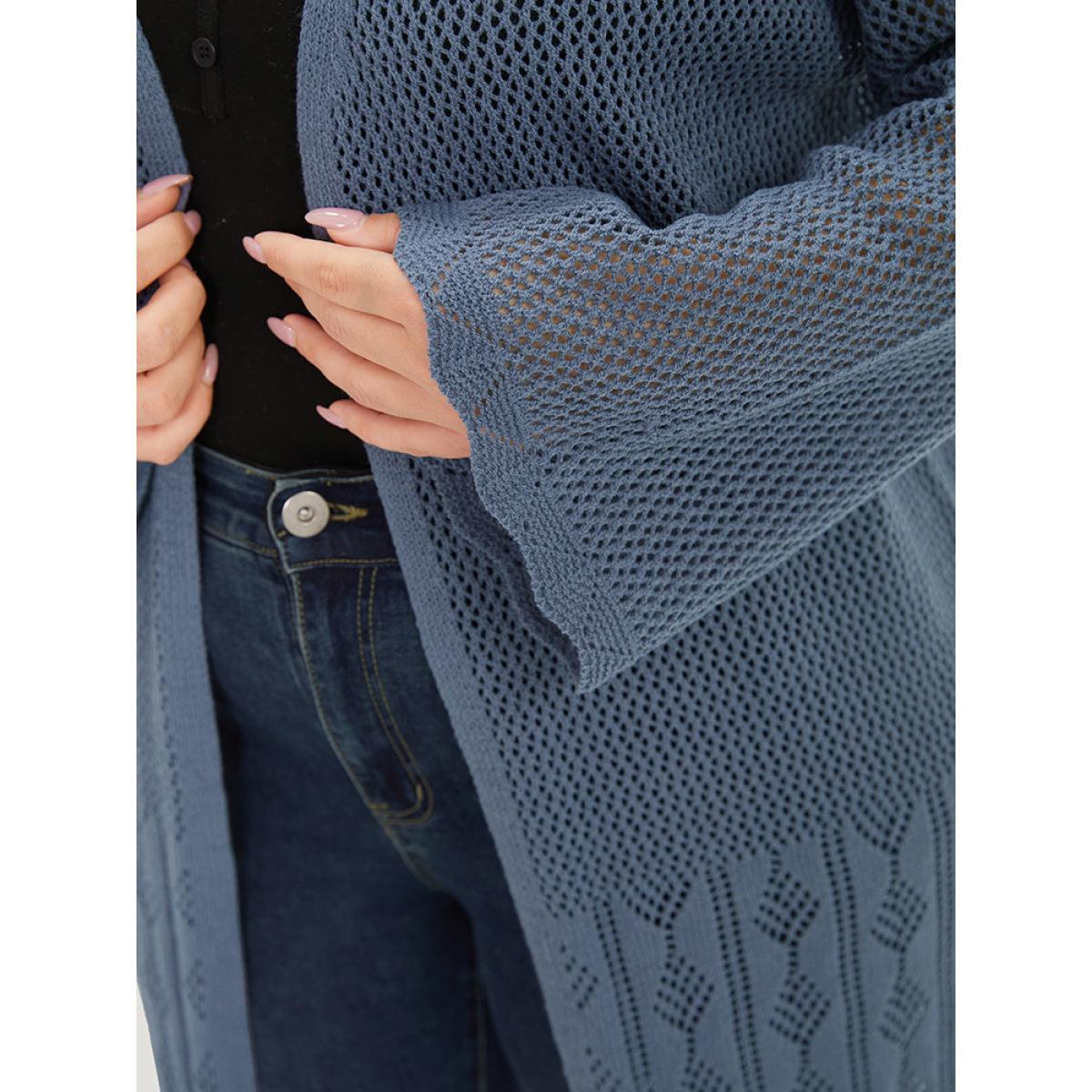 Plus Size Solid Geometric Eyelet Open Front Cardigan Aegean Women Casual Loose Long Sleeve Dailywear Cardigans BloomChic 22-24/3X Product Image