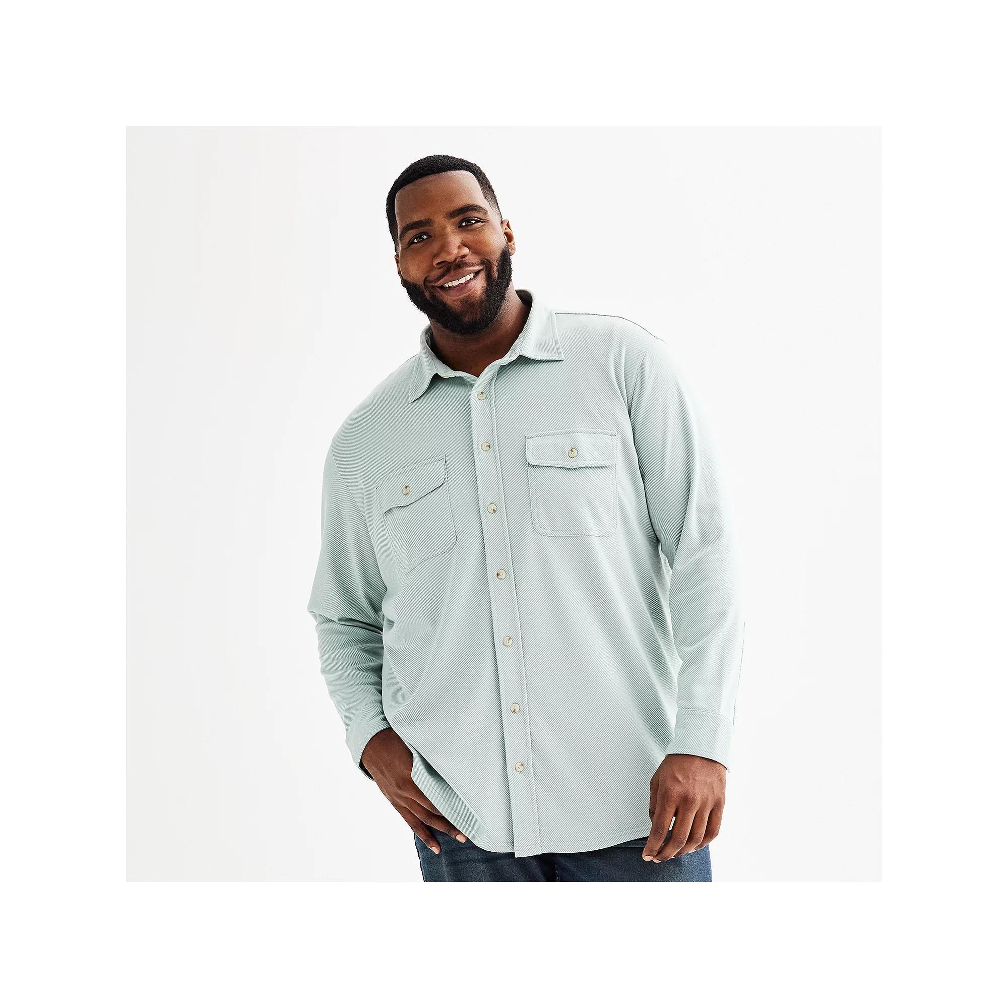Big & Tall Sonoma Goods For Life® Long Sleeve Knit Button Down Shirt, Men's, Size: Large Tall, Light Brown Product Image