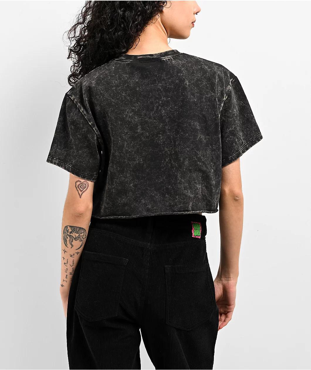 Broken Promises Underworld Black Acid Wash Crop T-Shirt Product Image