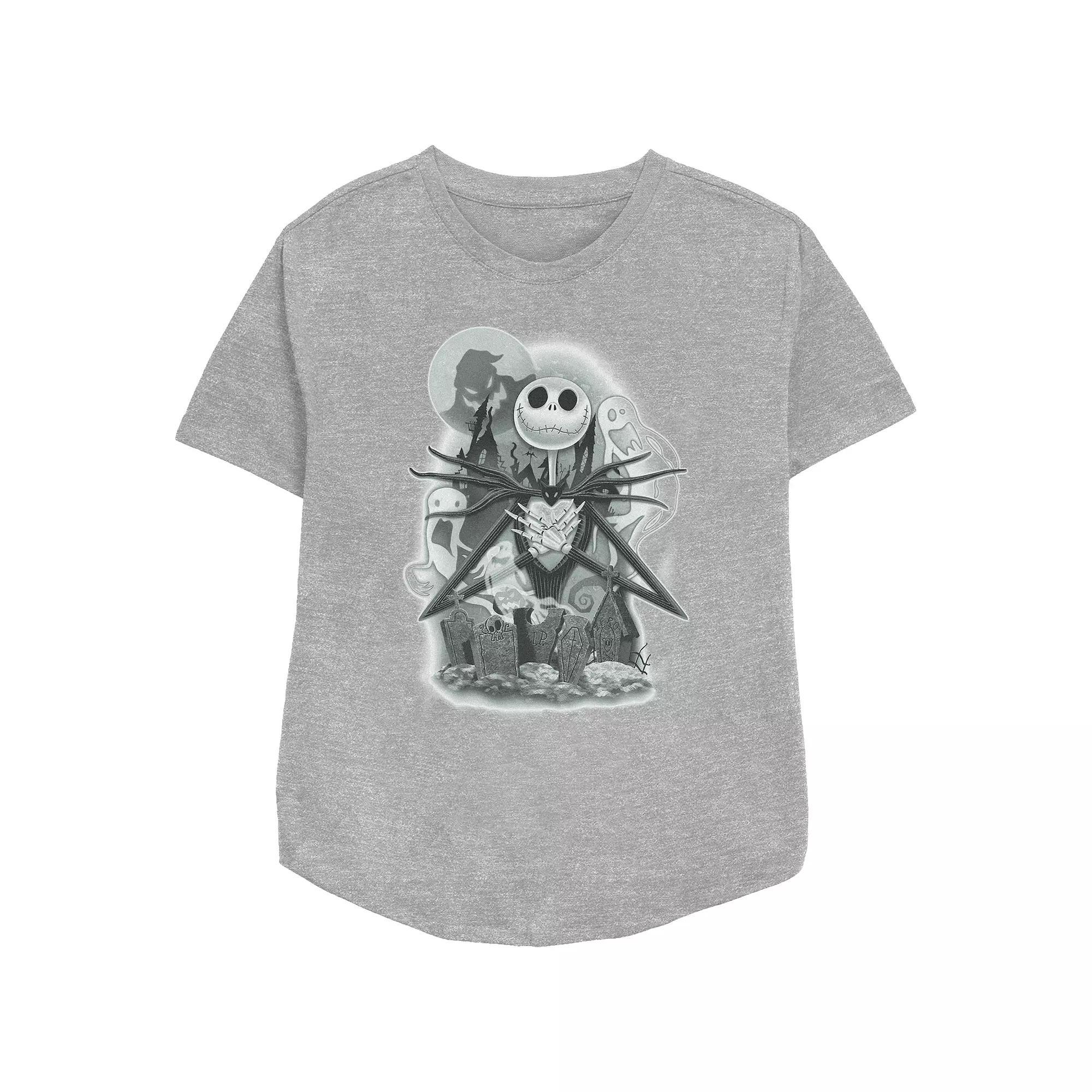 Disney's The Nightmare Before Christmas Jack Skellington Cemetery Women's Relaxed Fit Graphic Tee, Size: Medium, Athletic Grey Product Image