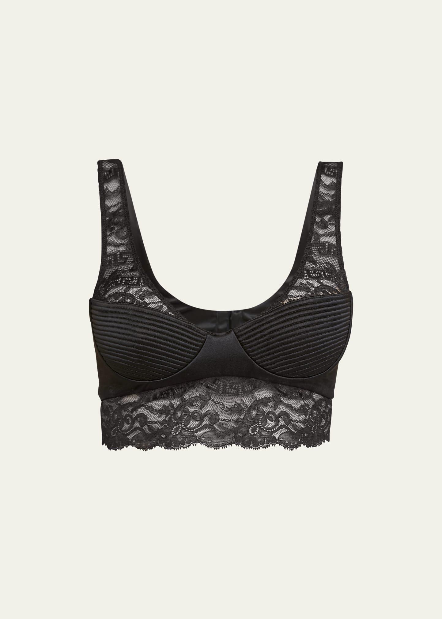 Ribbed Satin Lace-Trim Bralette Product Image