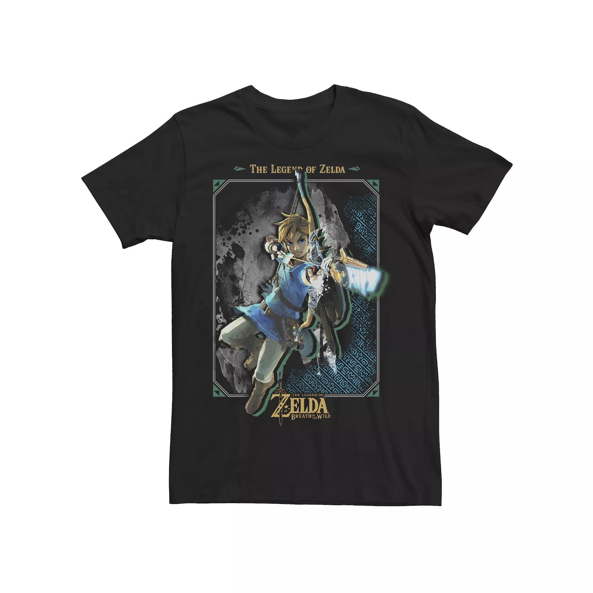 Men's Zelda Breath Of The Wild Link Action Pose Poster Tee, Size: XL, Black Product Image