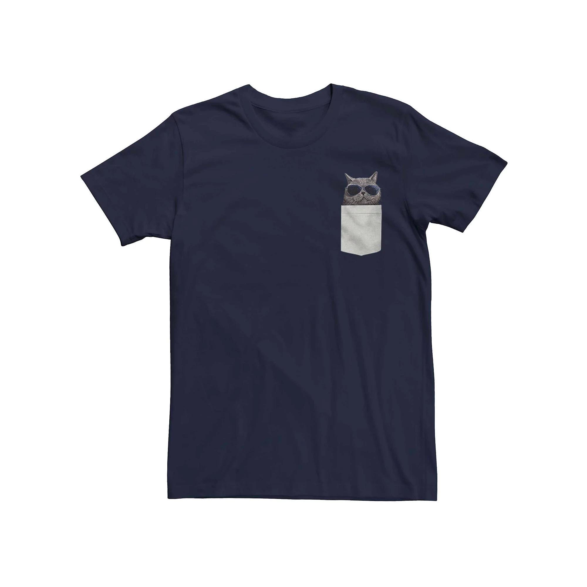 Men's Cool Pocket Cat Graphic Tee, Size: Medium, Blue Product Image