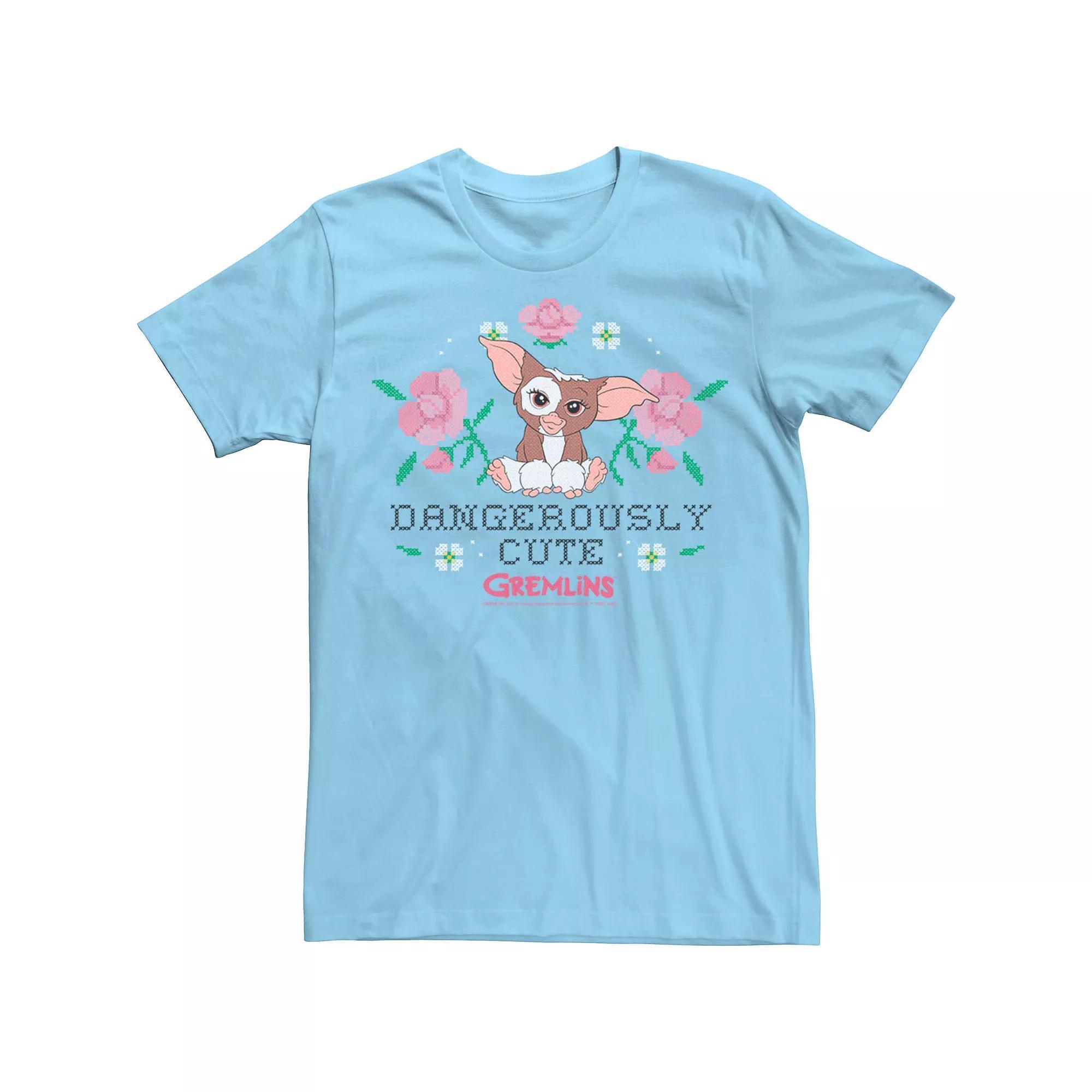 Men's Gremlins Gizmo Dangerously Cute Faux Stitched Tee, Size: Large, Light Blue Product Image