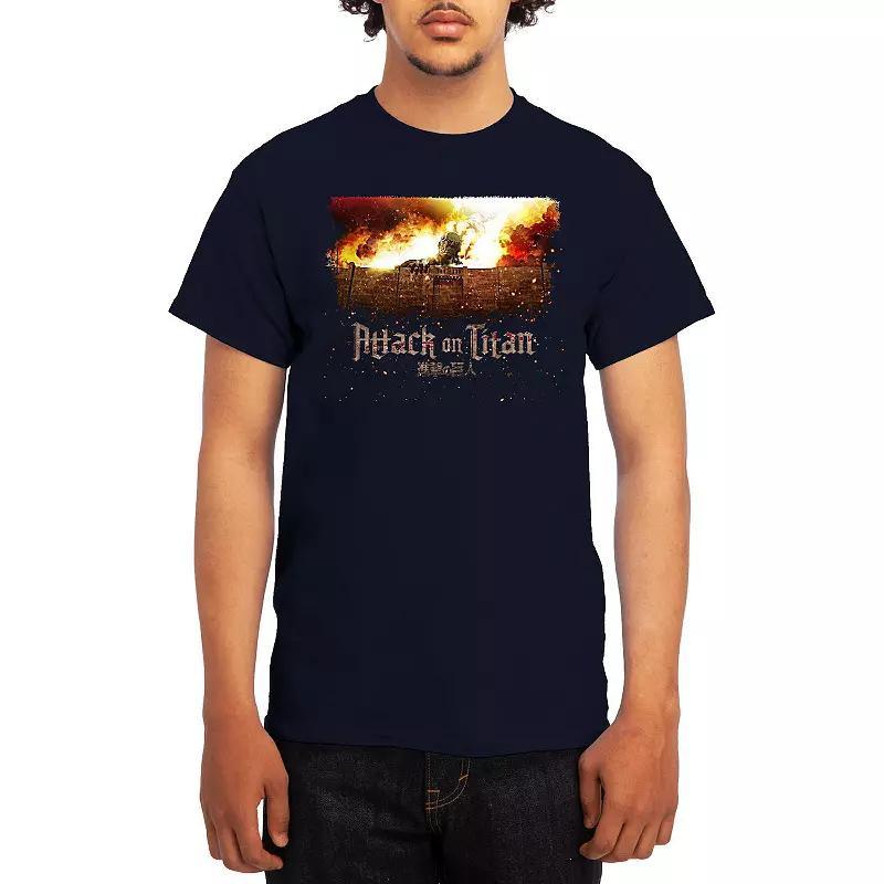 Men's Attack on Titan Firey Titan Behind Wall Tee, Boy's, Size: Large, Blue Product Image