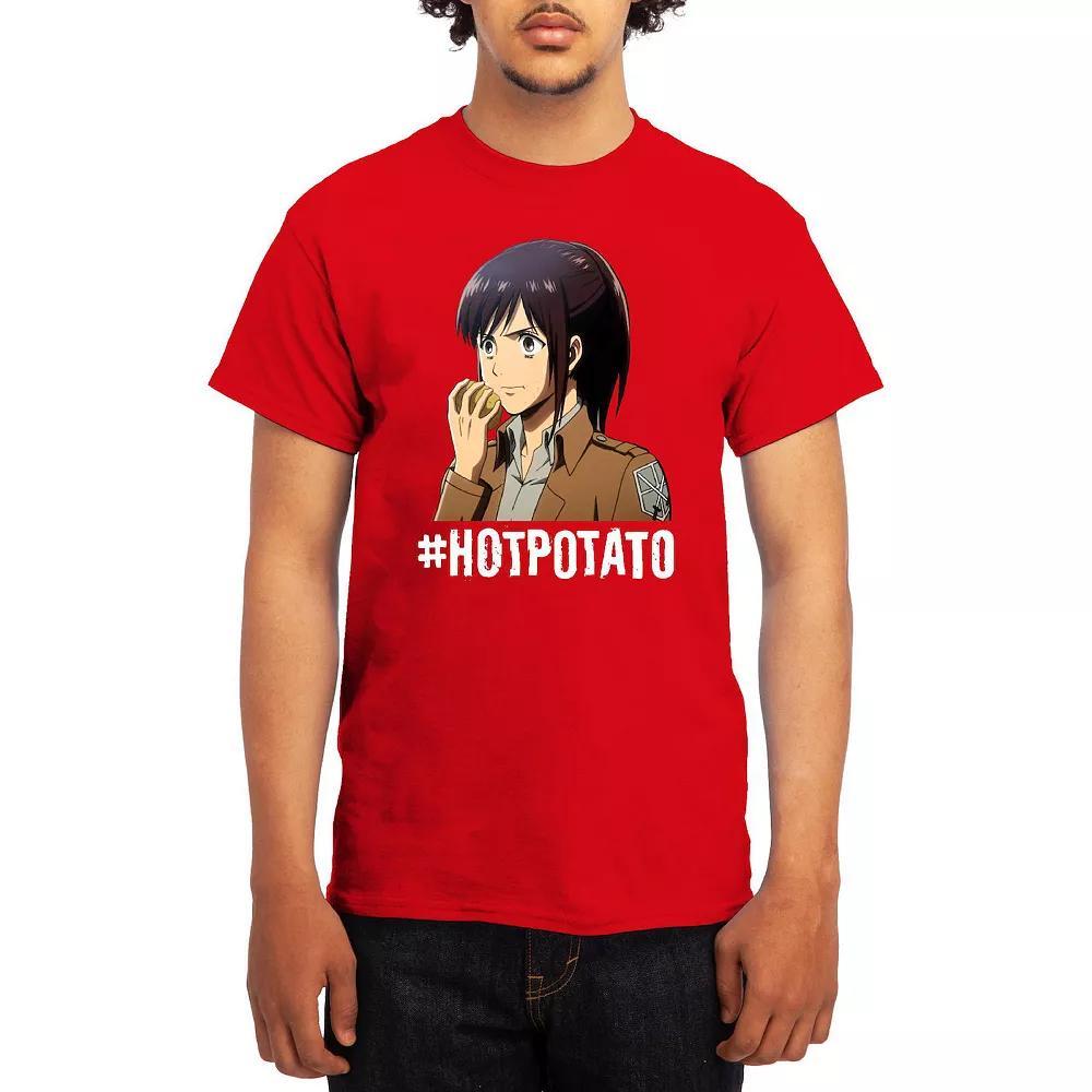 Mens Attack on Titan Hot Potato Tee Grey Red Product Image