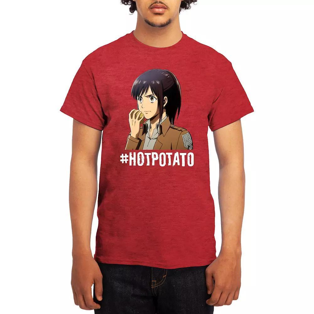 Mens Attack on Titan Hot Potato Tee Grey Red Product Image