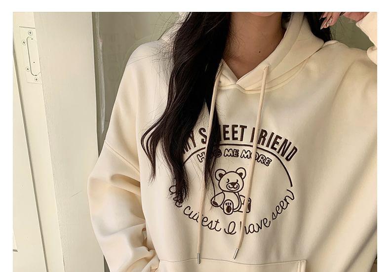 Bear Print Loose Fit Hoodie Product Image