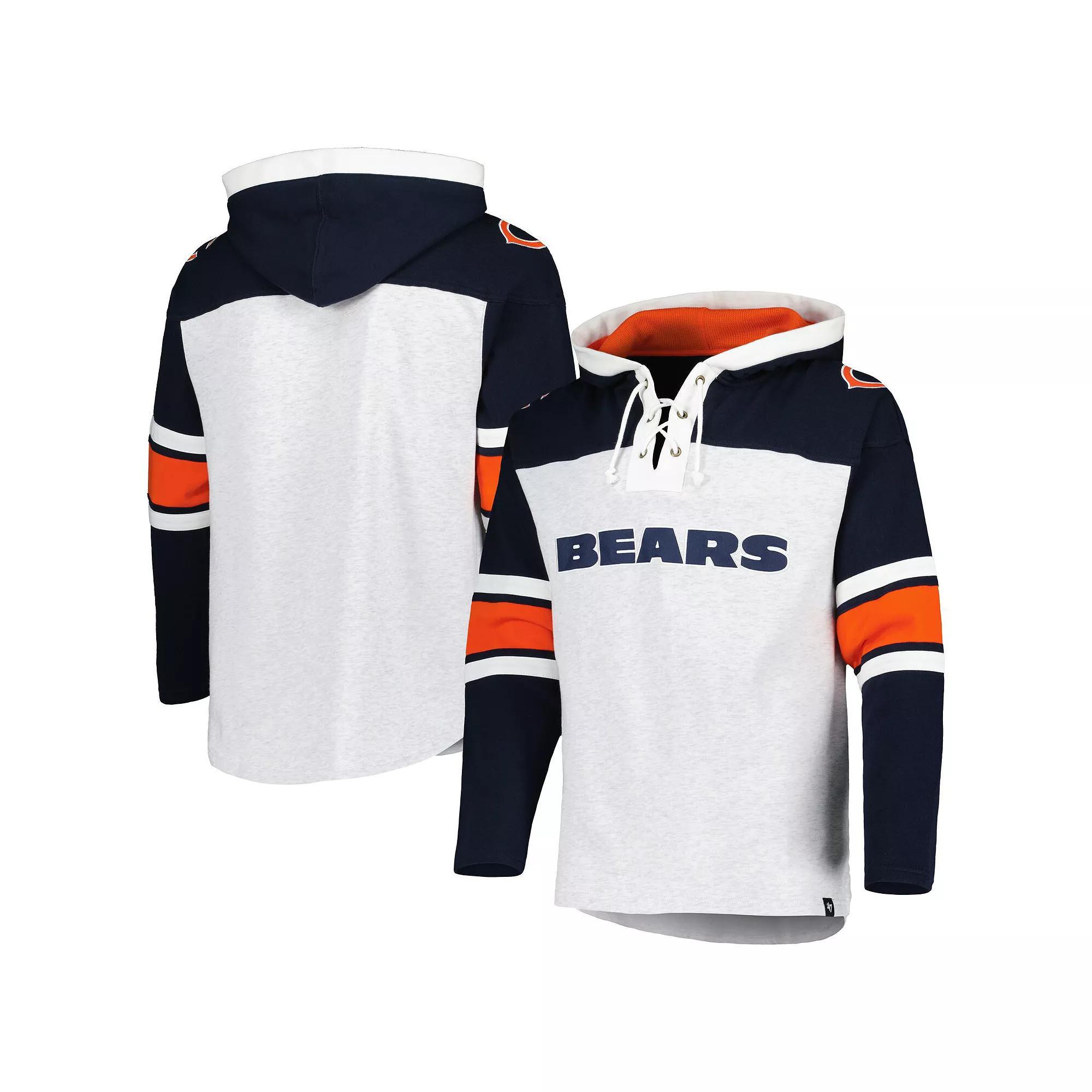 Men's '47 Chicago Bears Heather Gray Gridiron Lace-Up Pullover Hoodie, Size: Large, Grey Product Image