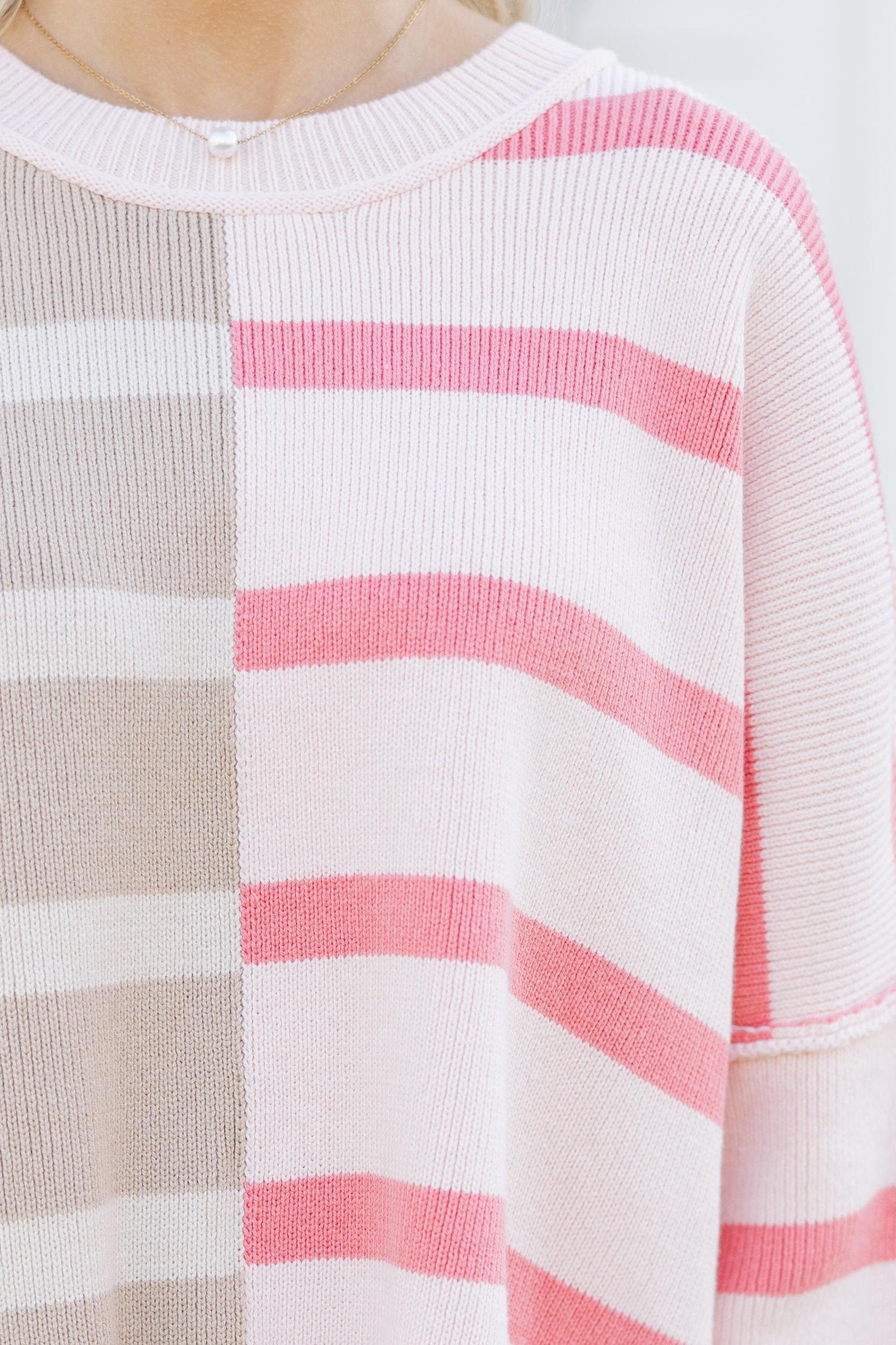 Give You Joy Peach Pink Striped Sweater Female Product Image