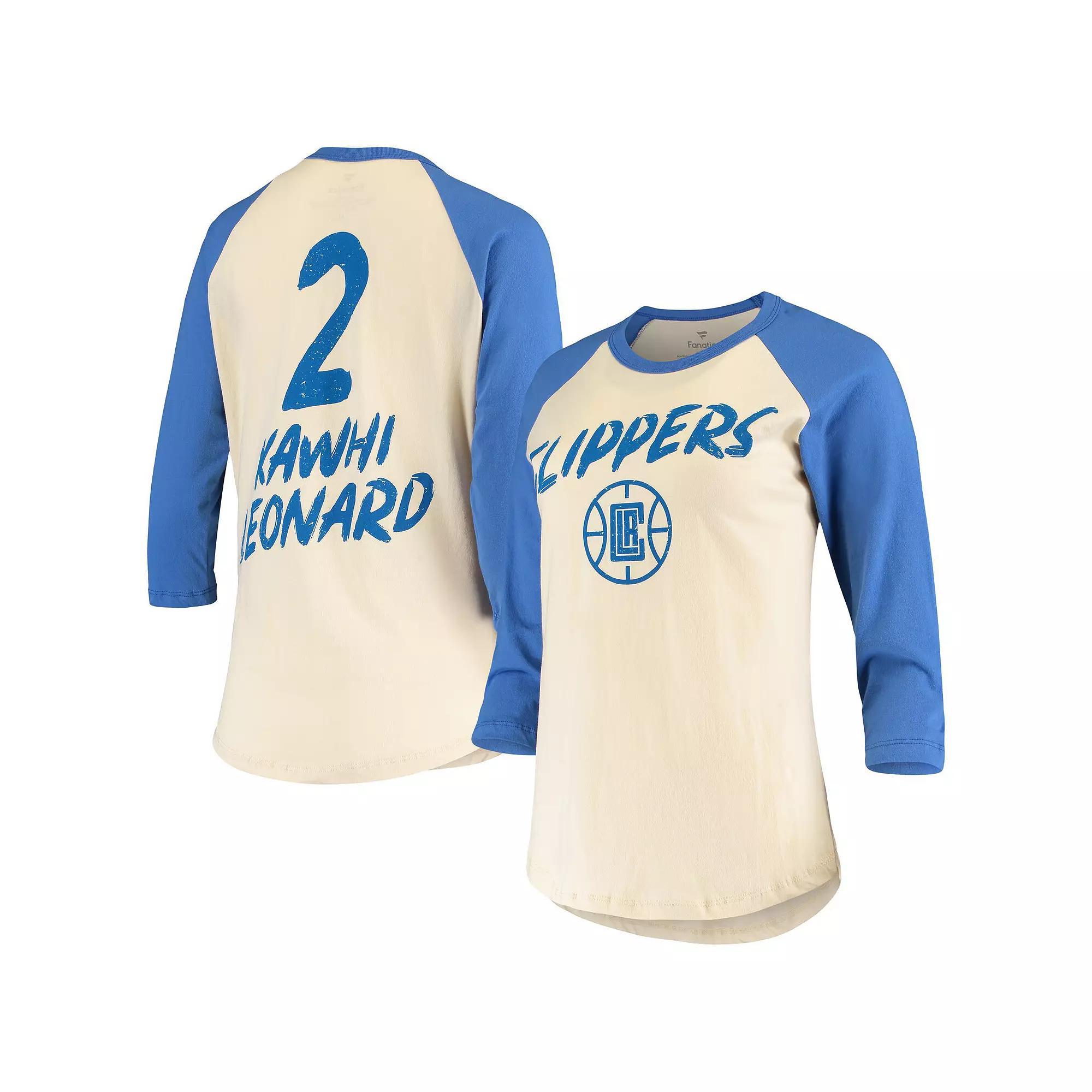 Women's Fanatics Branded Kawhi Leonard Cream LA Clippers Raglan 3/4 Sleeve T-Shirt, Size: Large, Beige Product Image