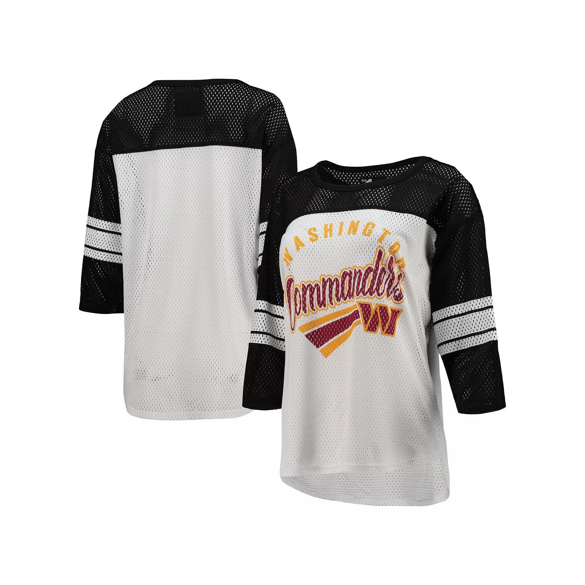 Women's G-III 4Her by Carl Banks White/Black Washington Commanders First Team 3/4-Sleeve Mesh Top, Size: Medium, Wft White Product Image