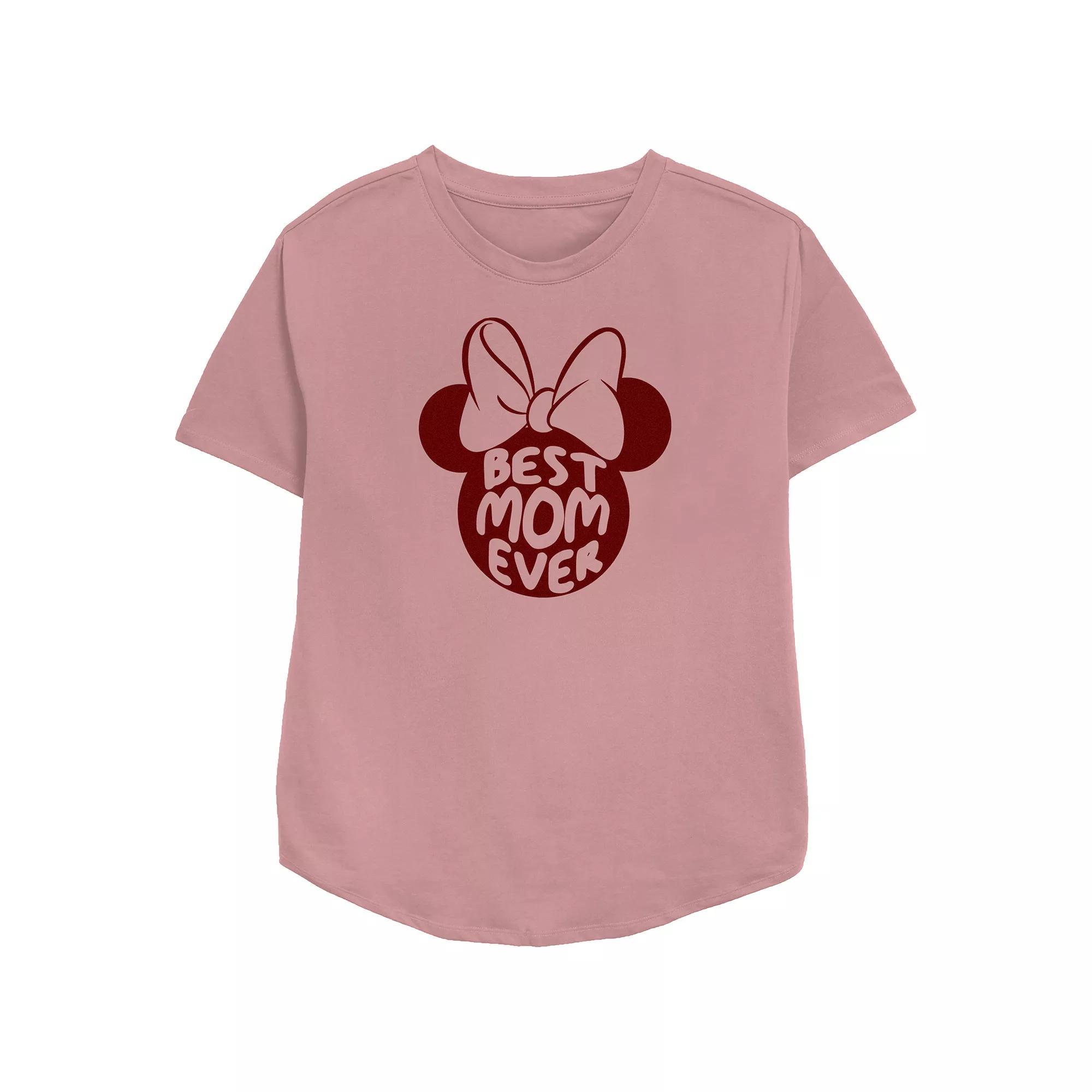 Disney Minnie Mouse Women's Best Mom Ever Relaxed Fit Graphic Tee, Size: Medium, Pink Product Image