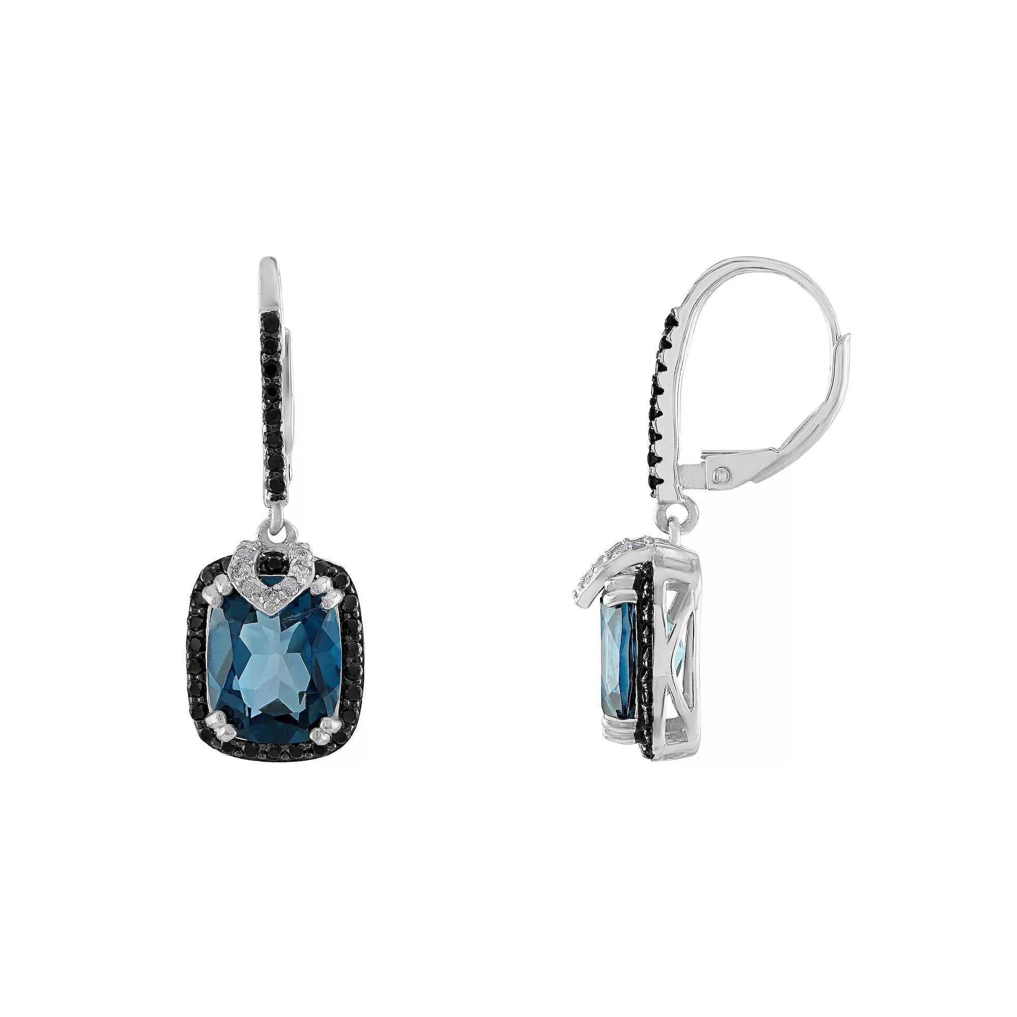 Tiara Sterling Silver London Blue Topaz & 1/8 Carat T.W. Diamond Leverback Earrings, Womens, Silver Tone Product Image