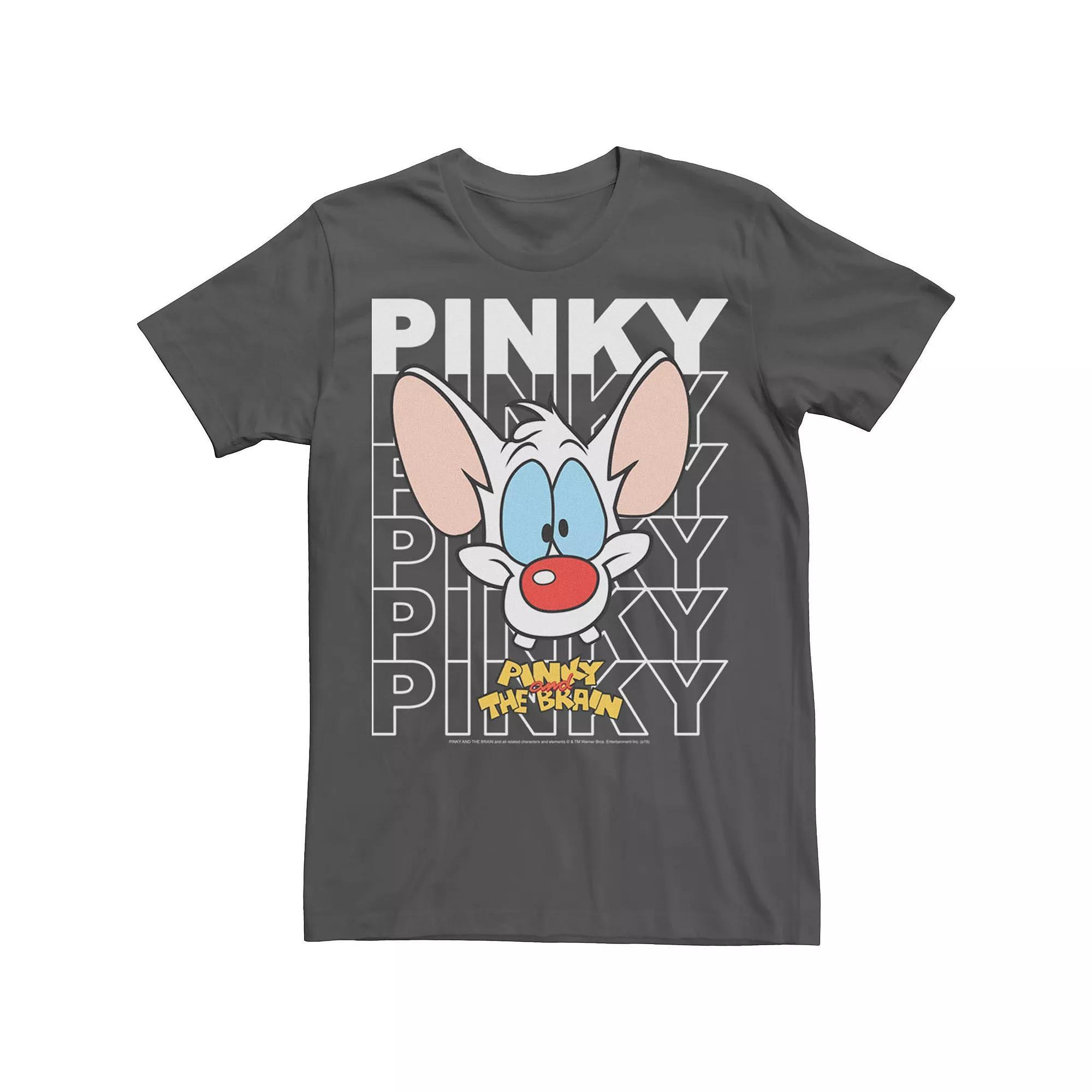 Men's Pinky And The Brain Pinky Text Stack Big Face Tee, Size: XXL, Grey Product Image