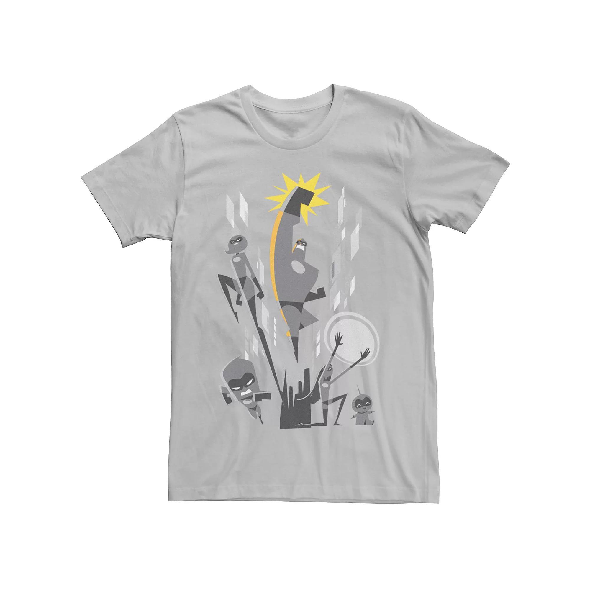 Men's Disney Pixar Incredibles 2 Grey Scale Ornate Poster Tee, Size: Small, Silver Product Image