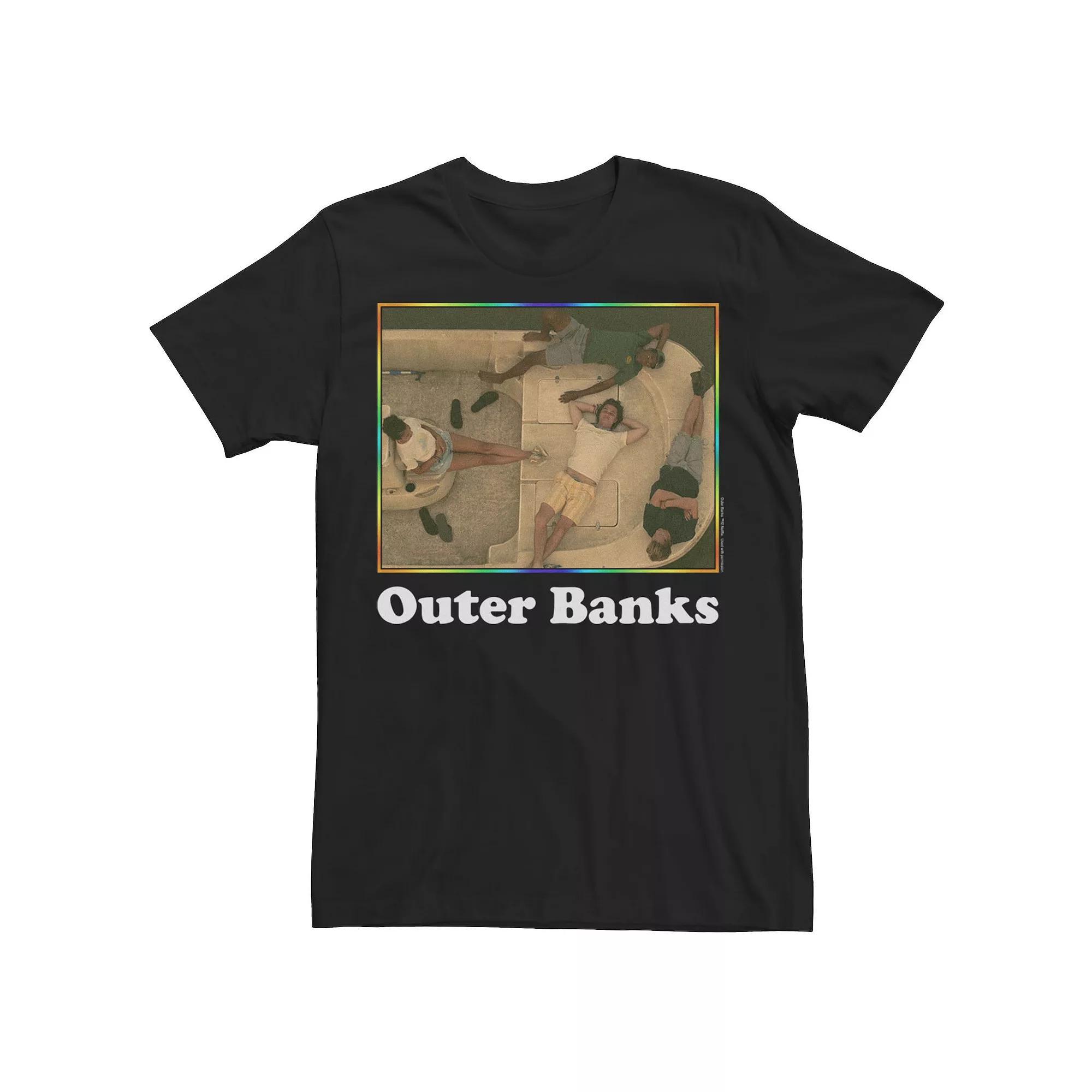 Men's Outer Banks Group On Boat Colorful Border Photo Tee, Size: Medium, Black Product Image
