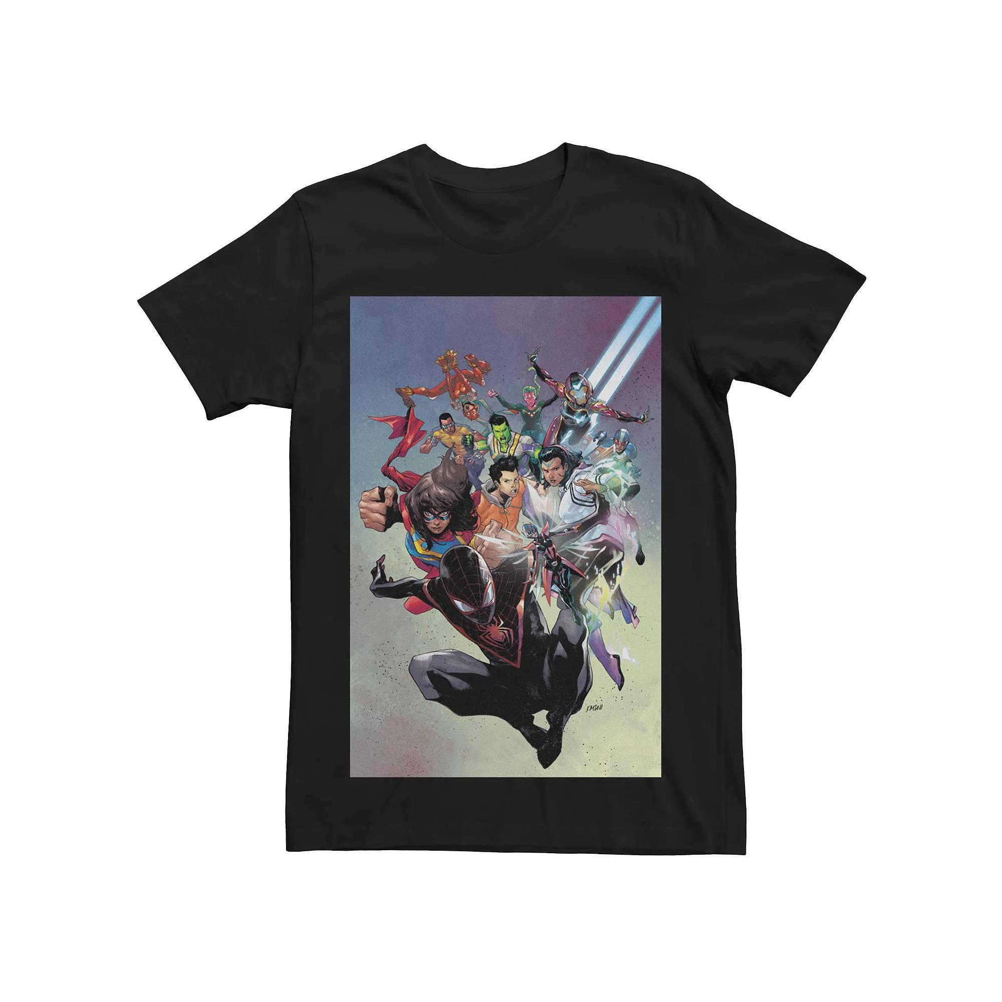 Men's Marvel's Spider-Man Miles Group Comic Cover Tee, Size: XXL, Black Product Image