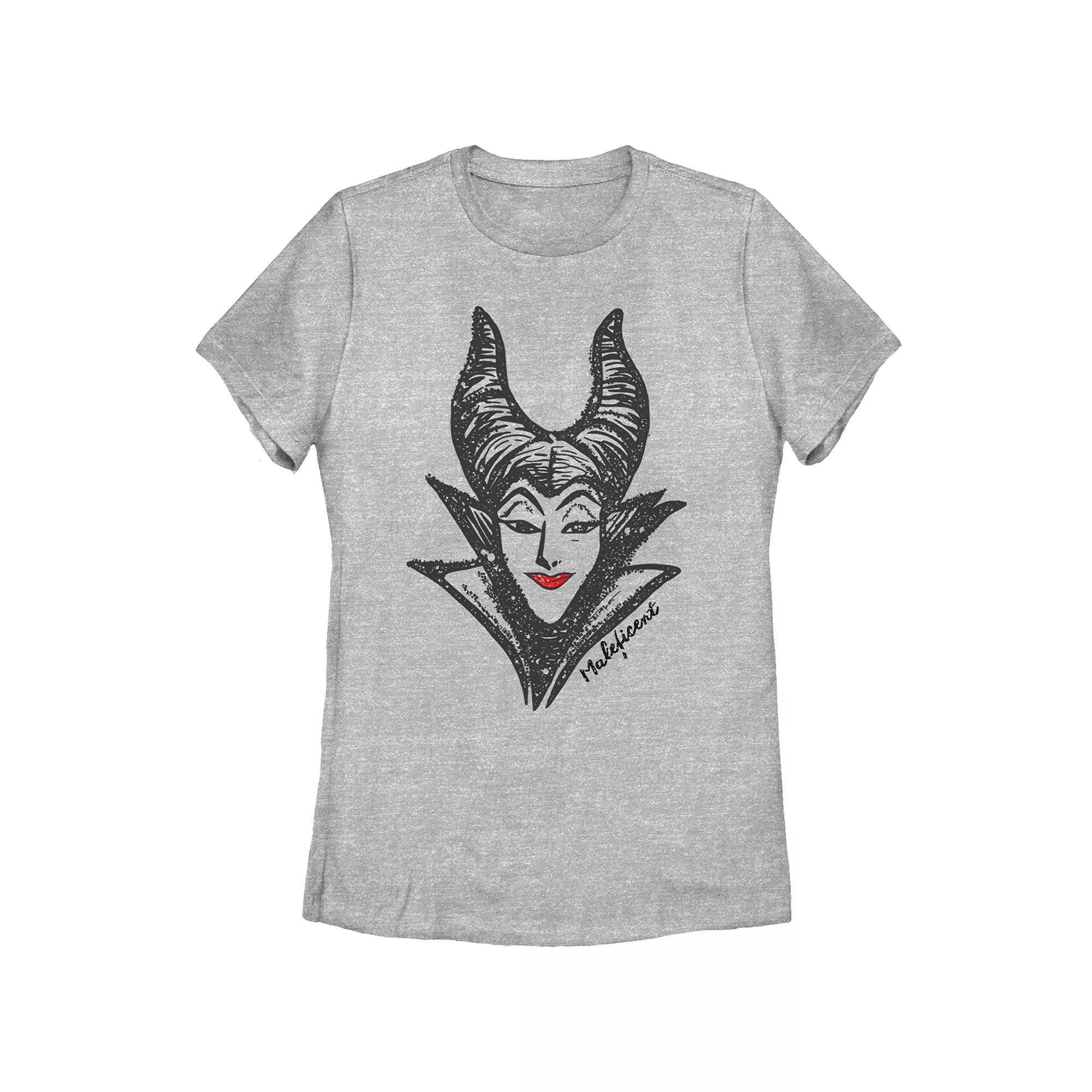 Disney Villains Sleeping Beauty Maleficent Head Sketch Juniors' Graphic Tee, Girl's, Size: XXL, Athletic Grey Product Image