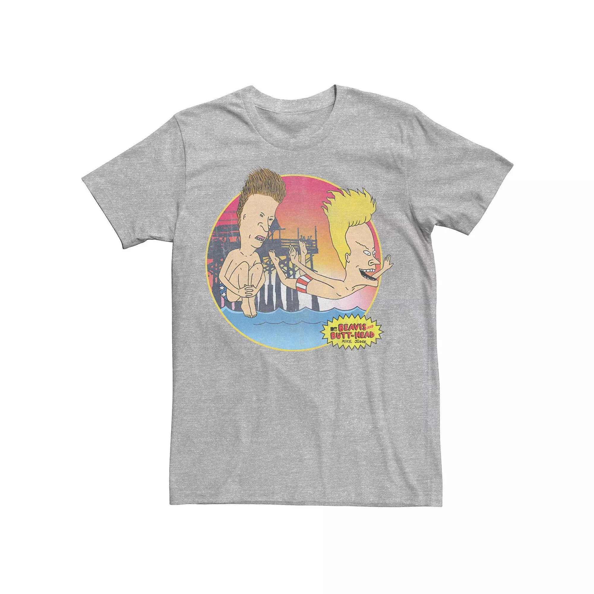 Men's Beavis & Butthead Belly Flop Beach Surf Portrait Tee, Size: XXL, Athletic Grey Product Image