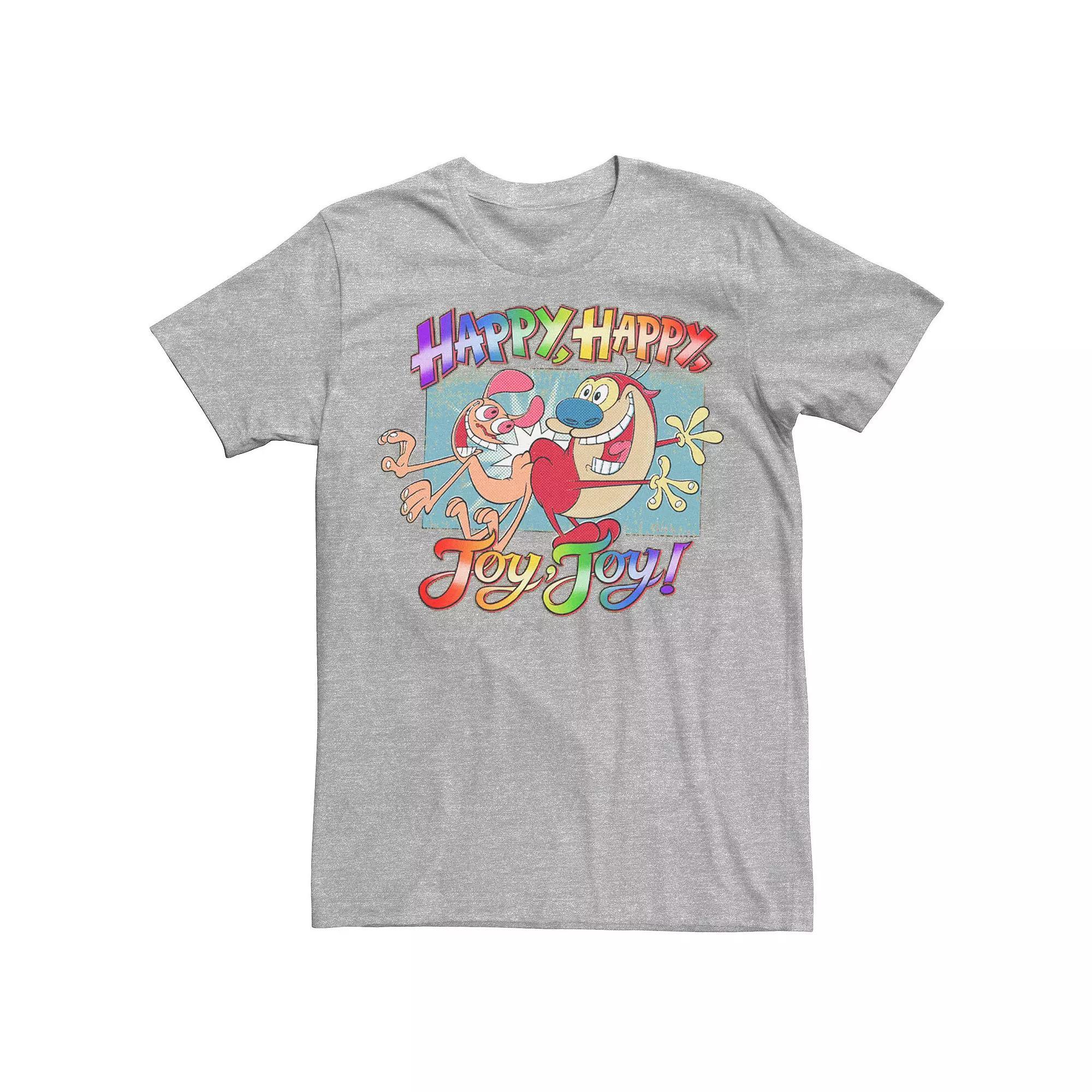 Adult Ren And Stimpy Pride Happy Happy Joy Joy Rainbow Gradient Tee, Men's, Size: Medium, Athletic Grey Product Image