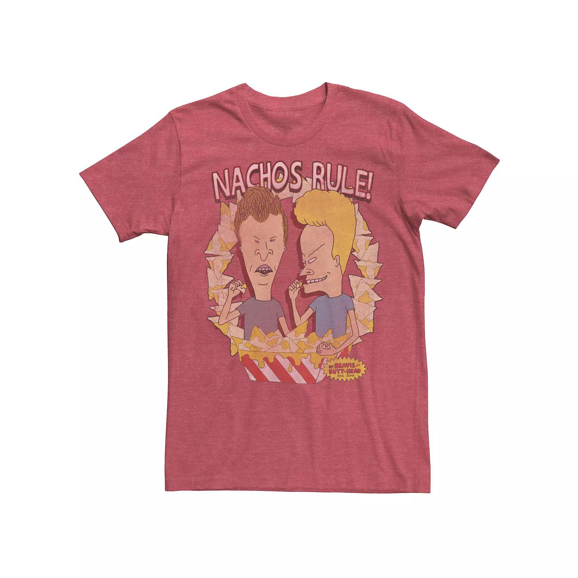 Men's Beavis and Butt-Head Nachos Rule Tee, Size: 3XL, Red Grey Product Image