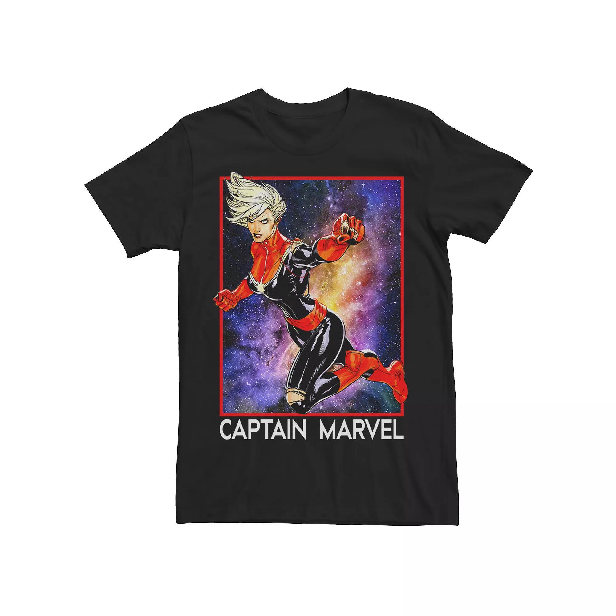 Men's Marvel Captain Marvel Retro Colorful Galaxy Pose Poster Tee, Size: Large, Black Product Image