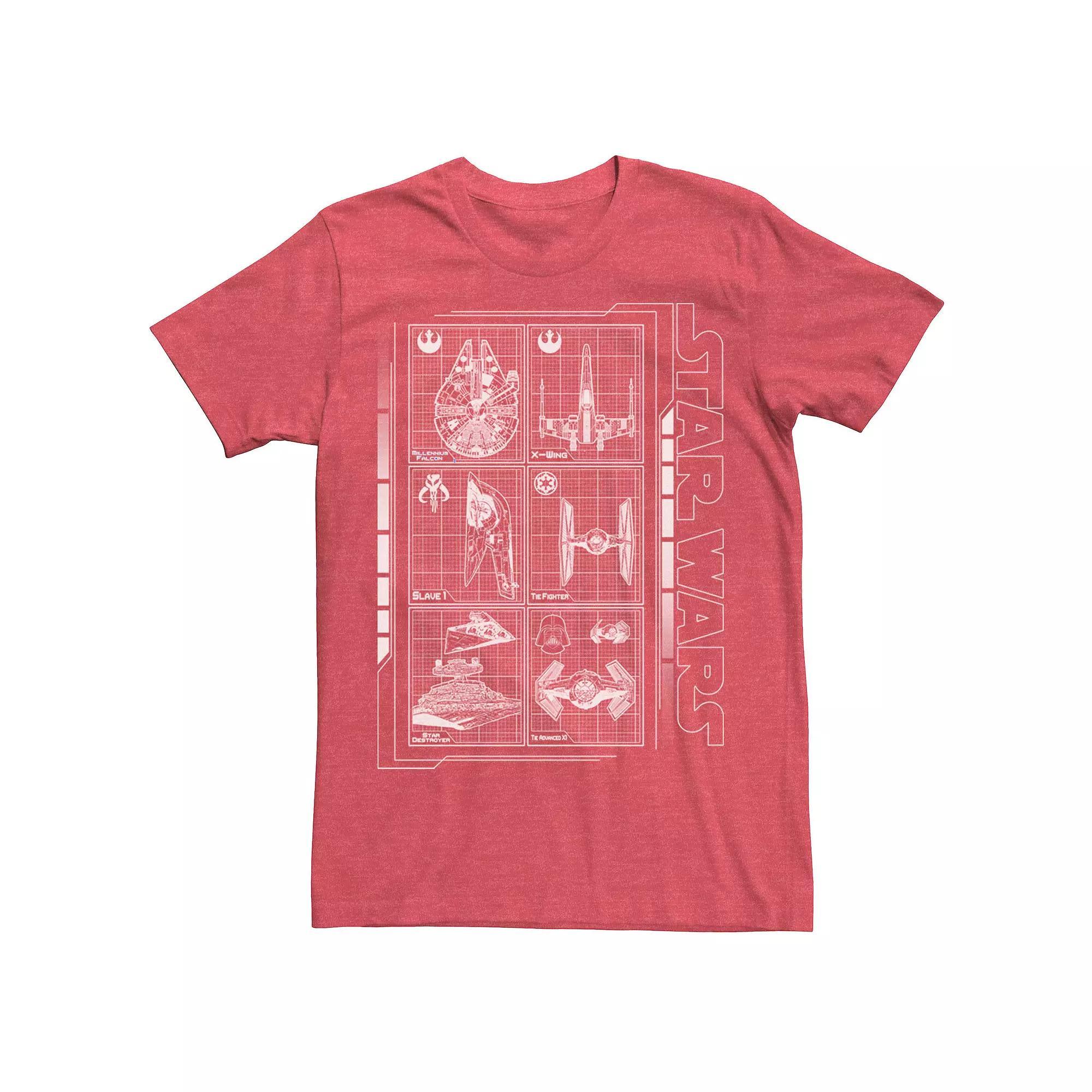 Men's Star Wars Battle Ships Schematic Tee, Size: Large, Red Product Image