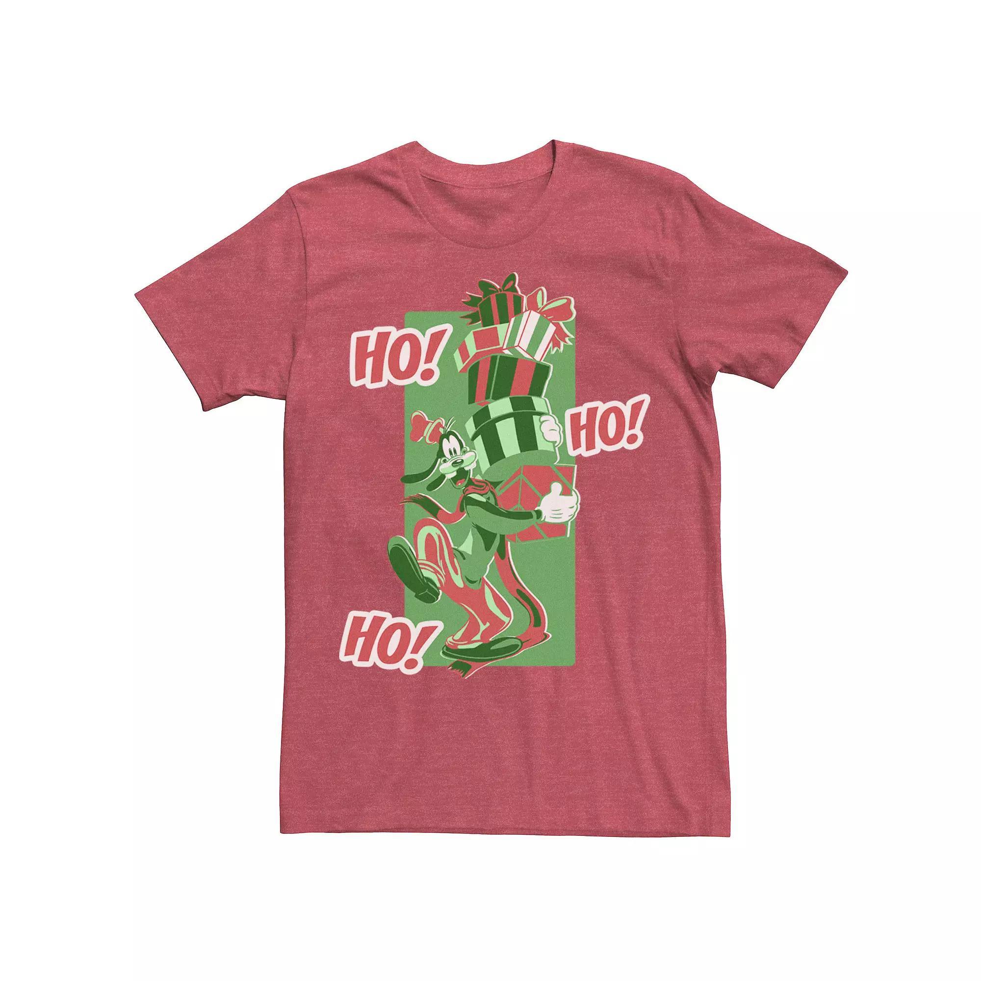 Disney's Goofy "Ho! Ho! Ho!" Christmas Portrait Men's Tee, Size: XXL, Red Grey Product Image