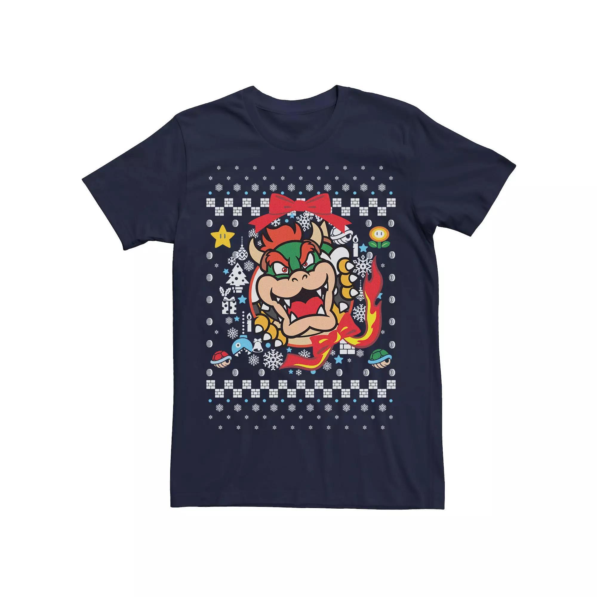 Men's Nintendo Super Mario Bowser Classic Ugly Christmas Graphic Tee, Size: Large, Blue Product Image