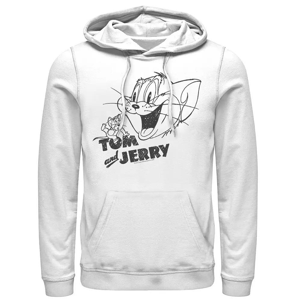 Men's Tom And Jerry Line Art Portrait Logo Hoodie, Size: Medium, White Product Image