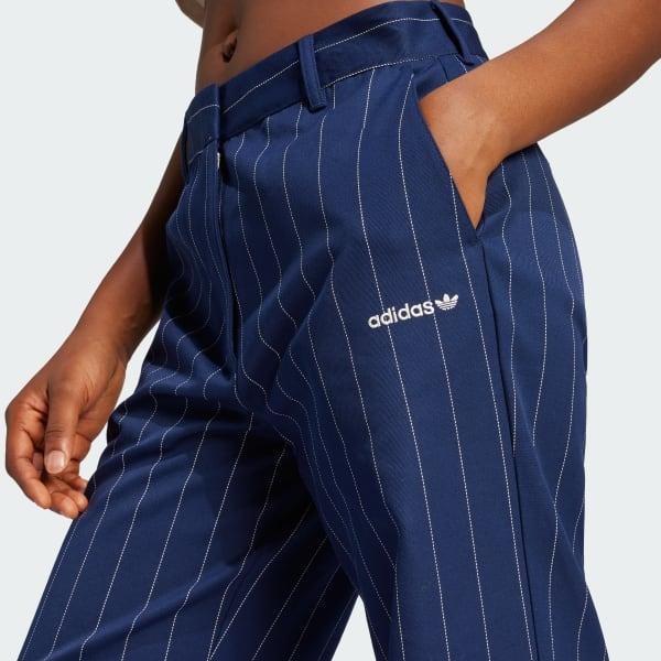 adidas Pinstripe Twill Loose Pants Off White 2 Womens Product Image