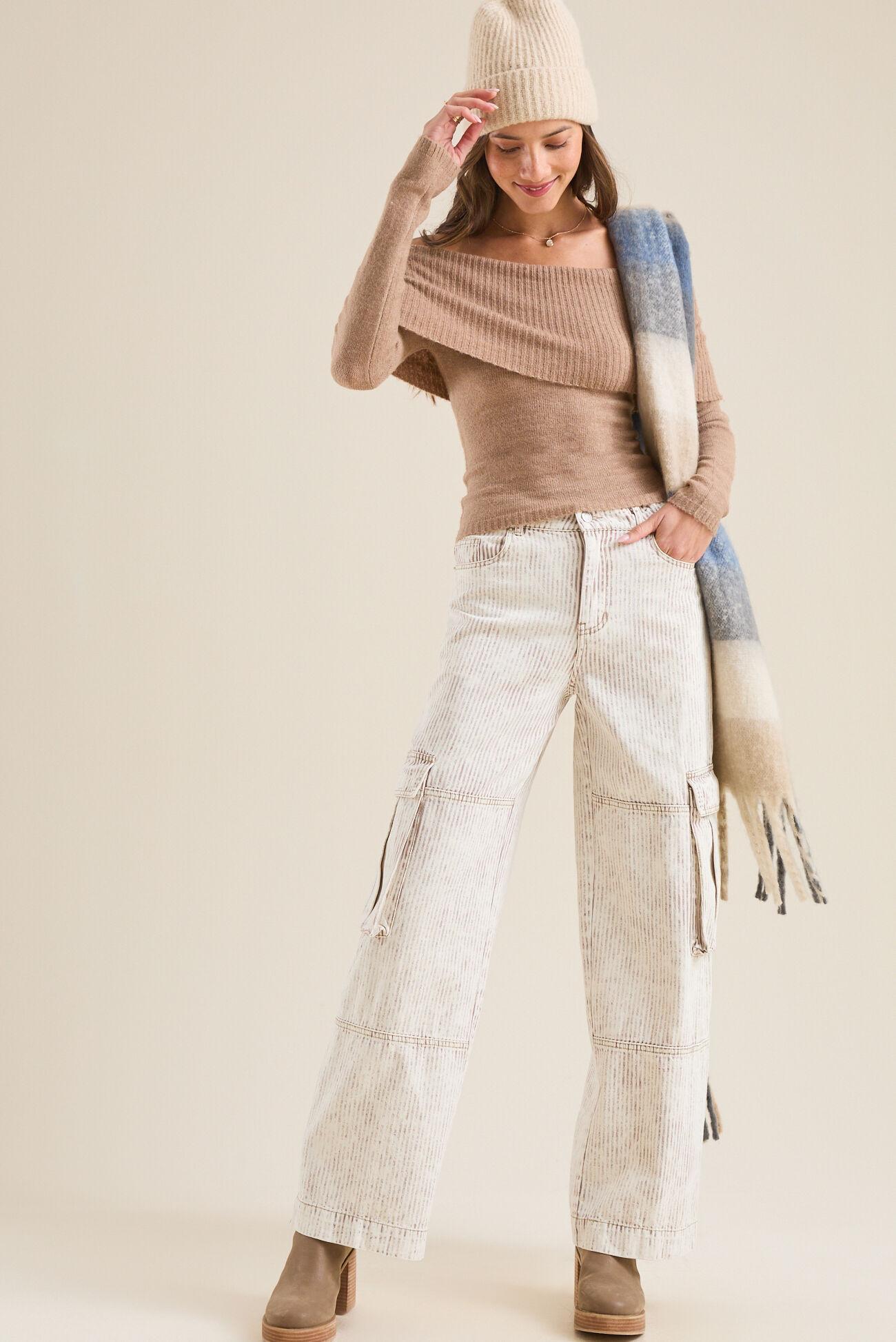 Geri Off-Shoulder Ribbed Sweater Product Image
