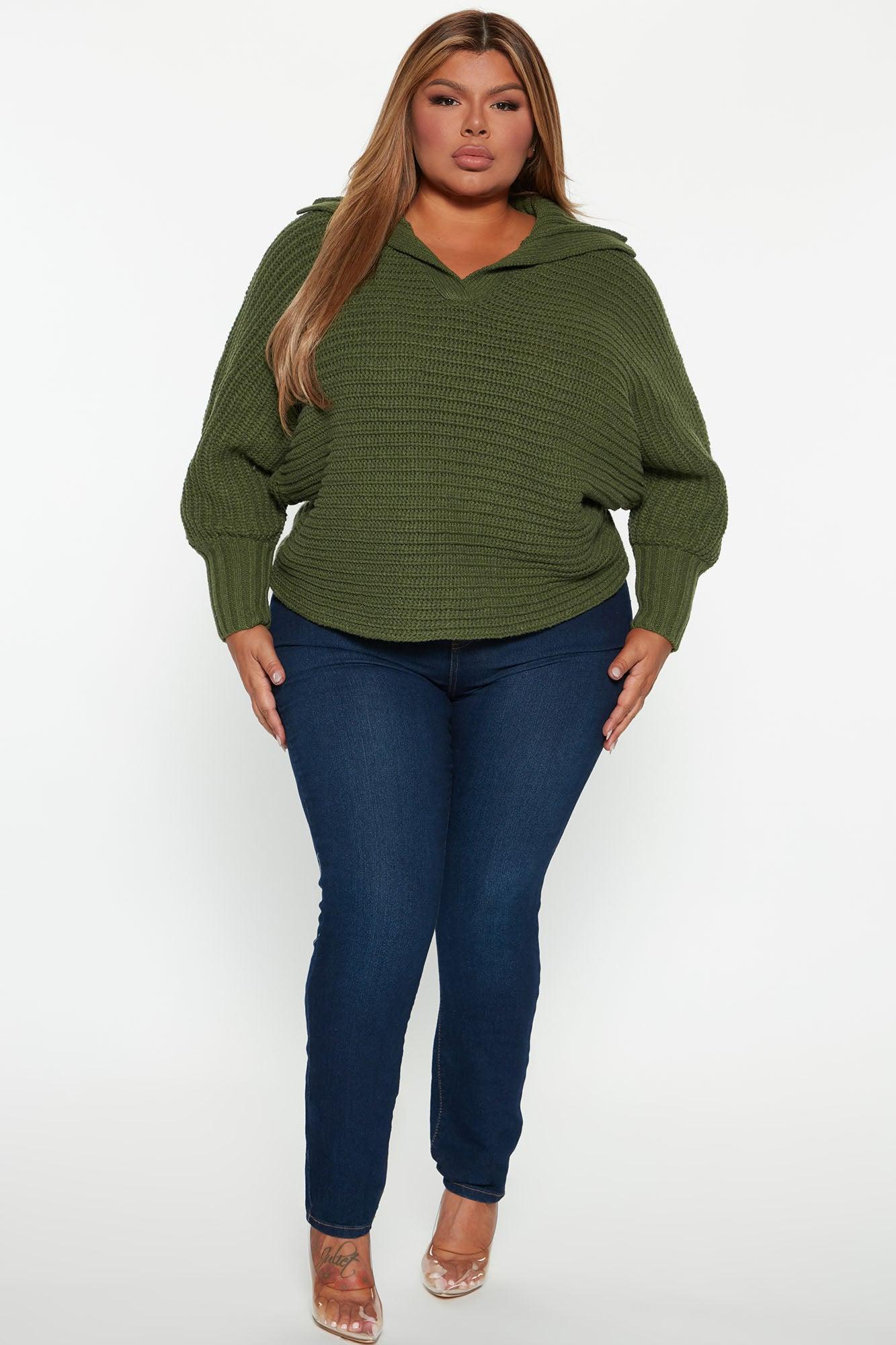 Cozy Rib Knit Collar Polo Sweater - Hunter Product Image