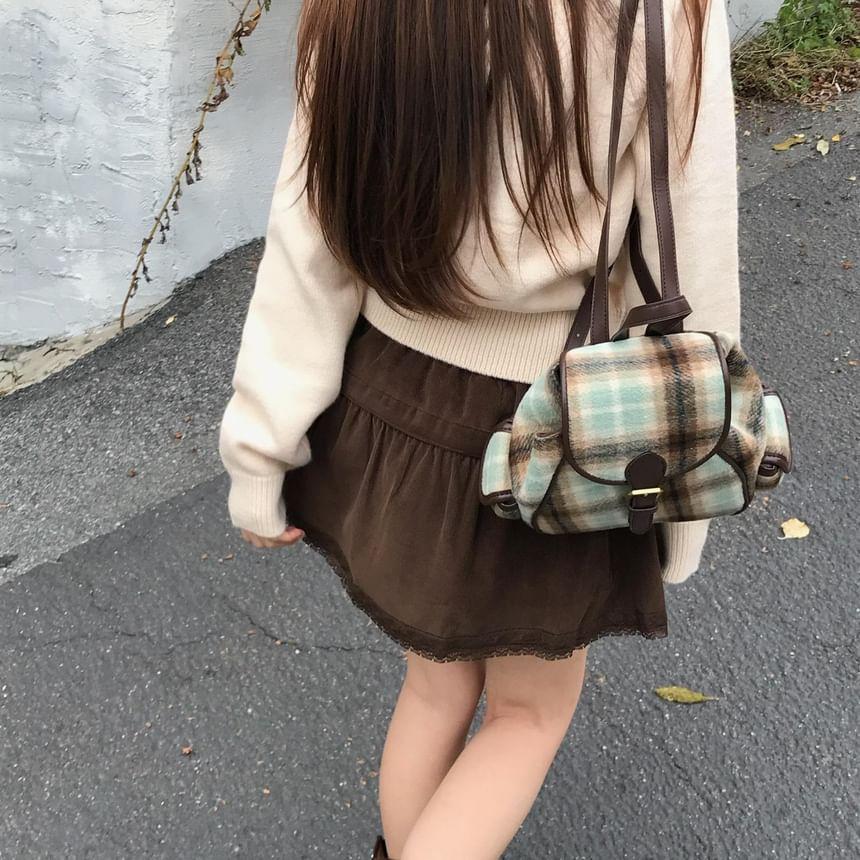Plaid Buckled Flap Backpack Product Image