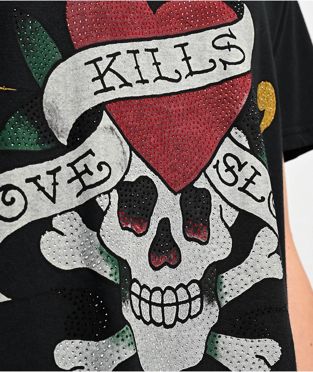 Ed Hardy Rhinestone Skull Black T-Shirt Product Image