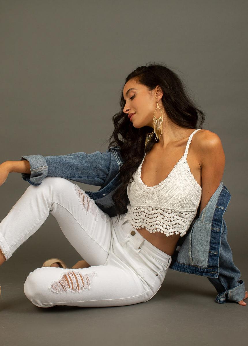 Sonnet Crochet Top in White Female Product Image