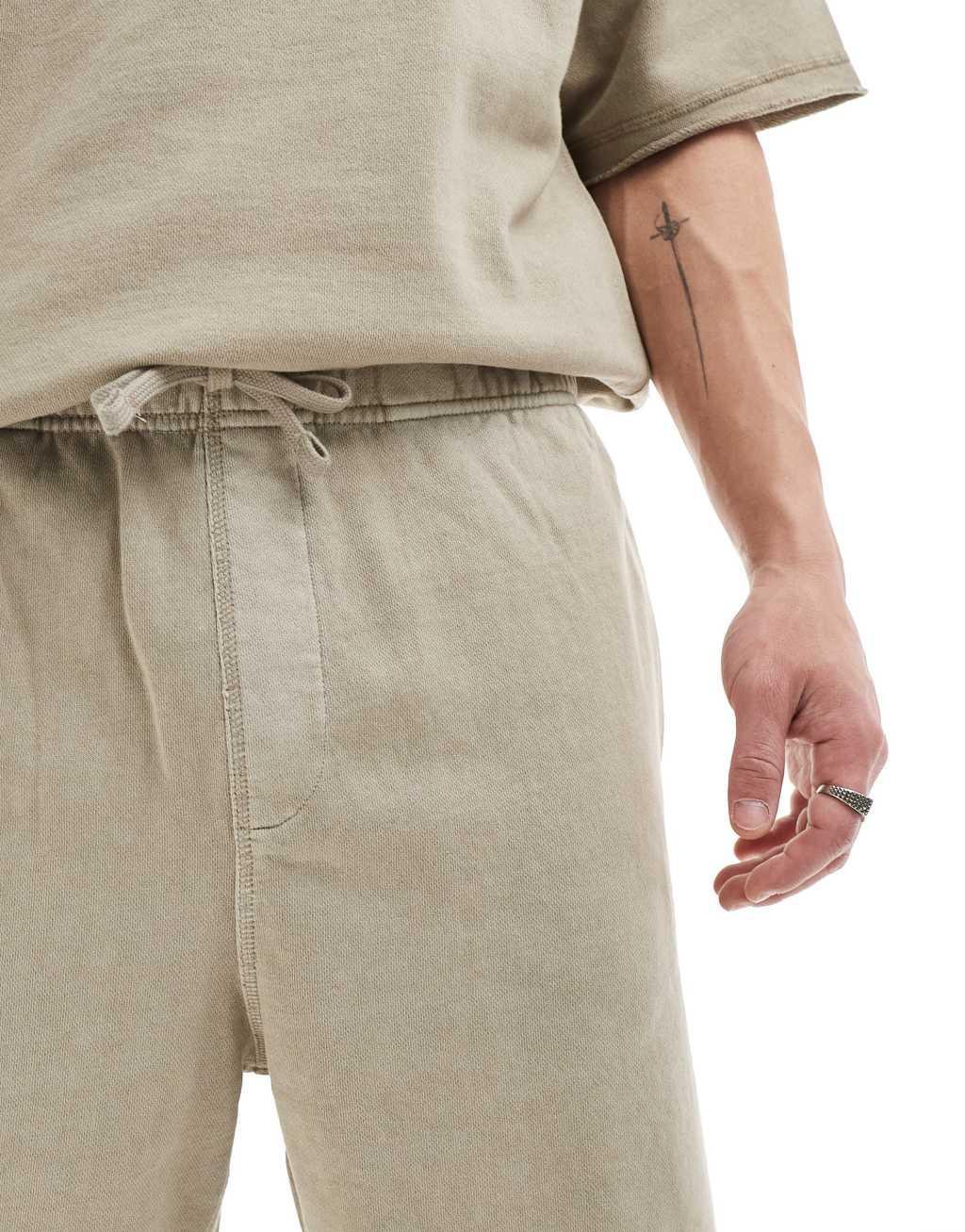 Bershka raw edge washed shorts in stone - part of a set Product Image