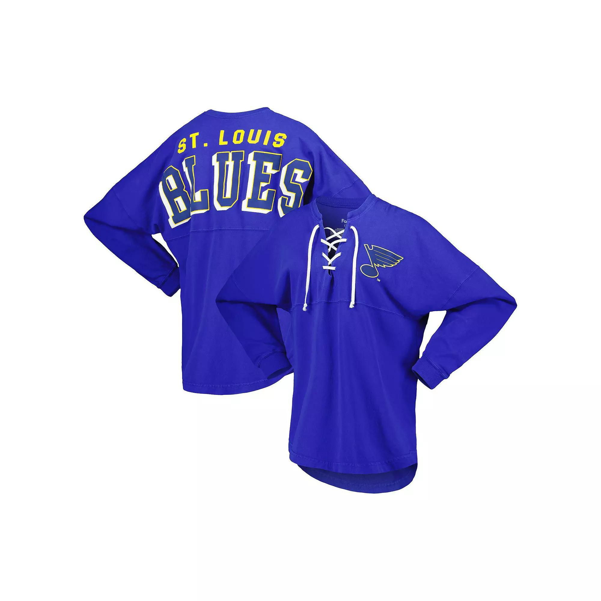 Women's Fanatics Branded Blue St. Louis Blues Spirit Lace-Up V-Neck Long Sleeve Jersey T-Shirt, Size: Small Product Image