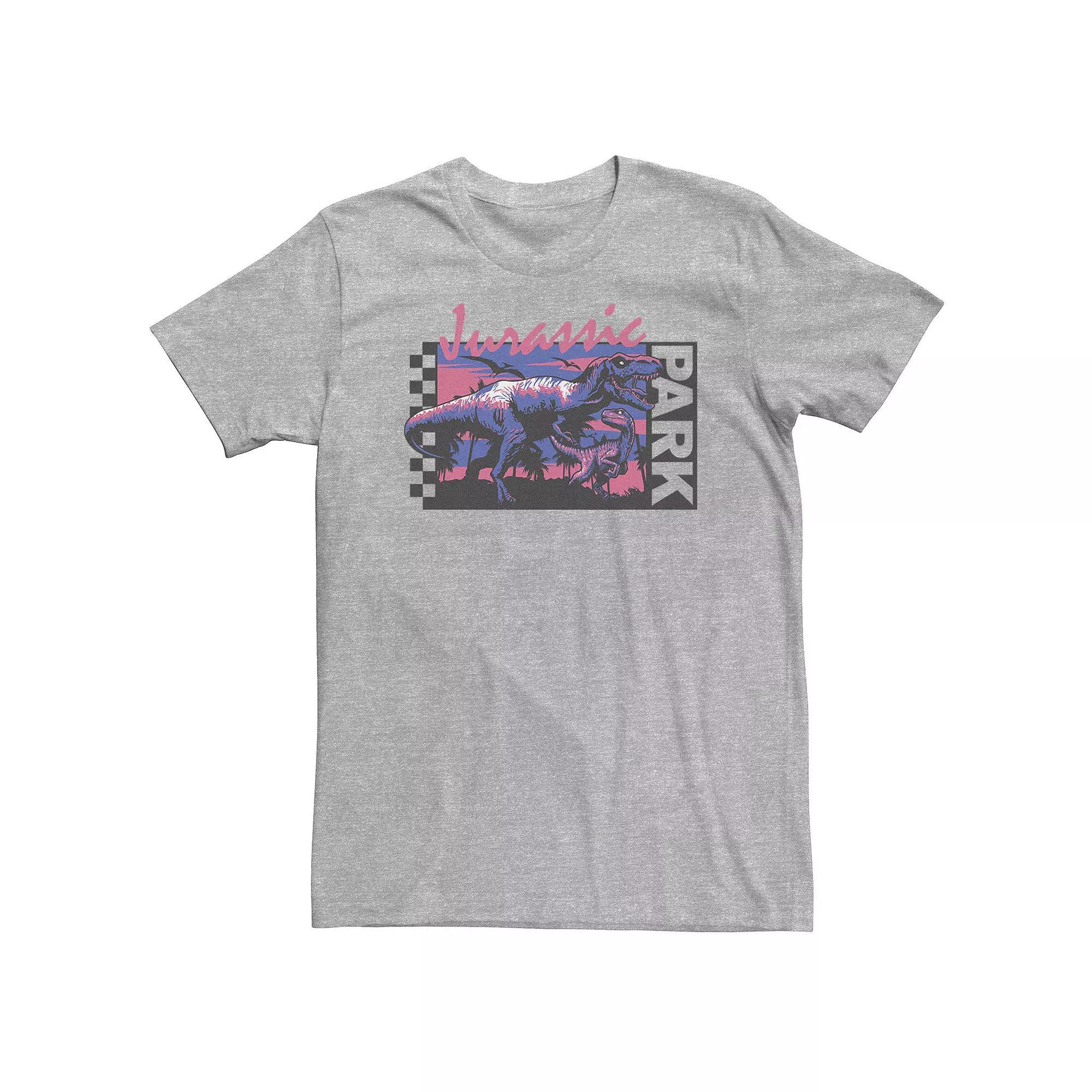 Big & Tall Jurassic Park Checkerboard T-Rex Panel Tee, Men's, Size: 3XL, Athletic Grey Product Image