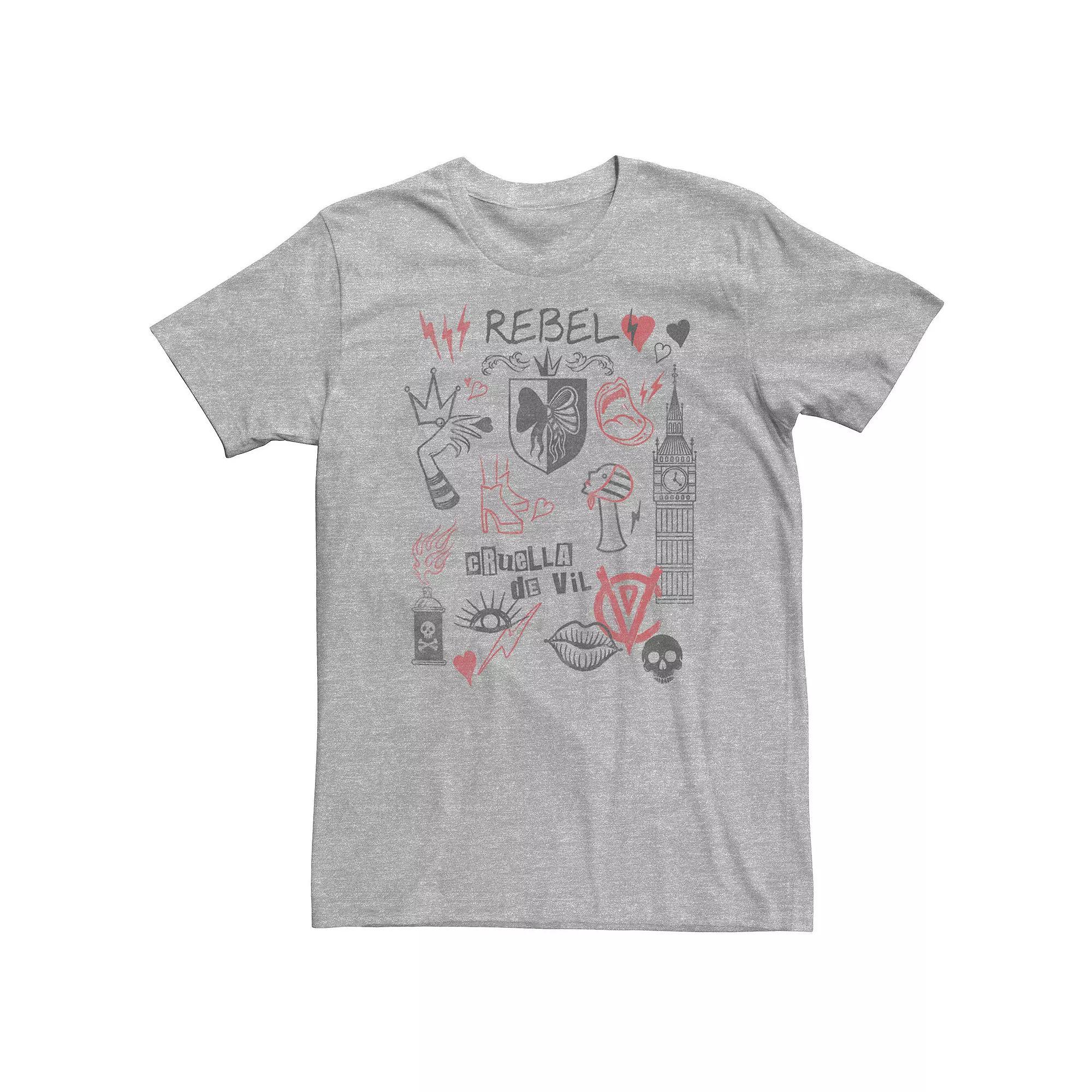 Big & Tall Disney Cruella Rebel Fashion Sketches Tee, Men's, Size: Large Tall, Athletic Grey Product Image