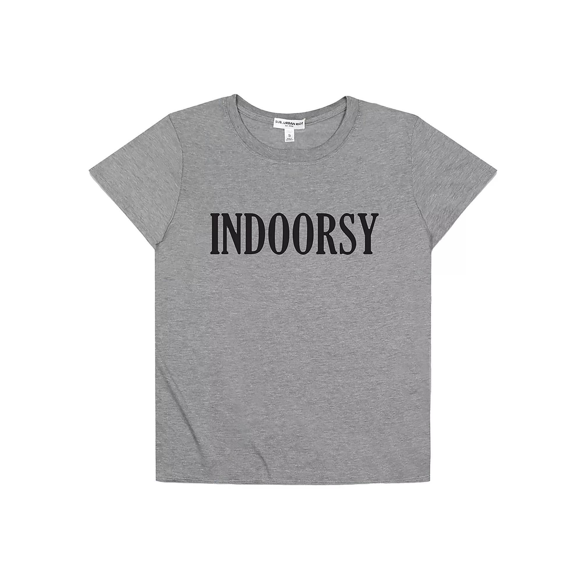 Women's Suburban Riot Indoorsy Loose Fit Graphic Tee, Girl's, Size: Large, Grey Gray Product Image